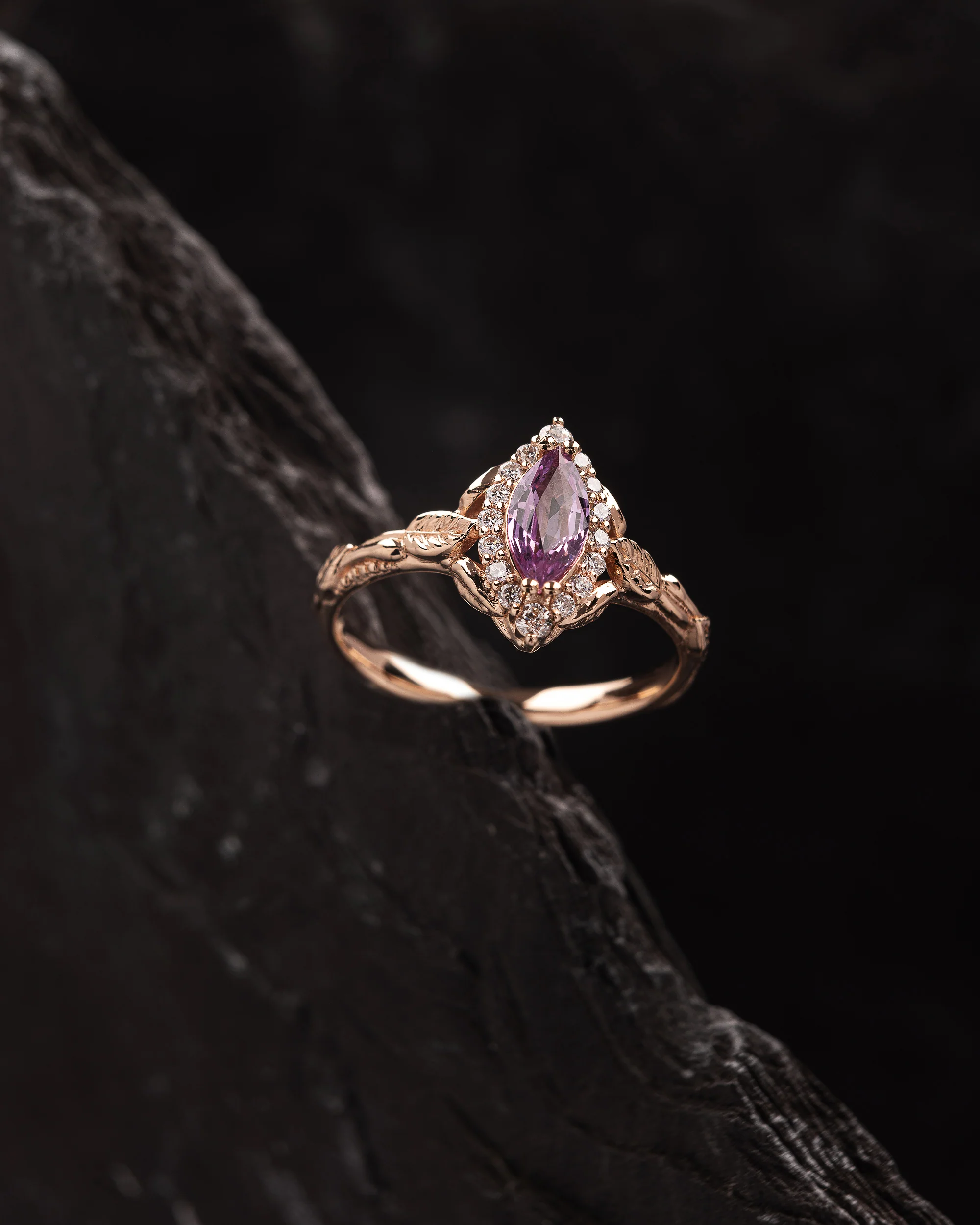 READY TO SHIP: Florentina ring with natural pink sapphire and diamond halo, 14K rose gold, RING SIZES: 5.5 - 8.5 US - Image 3