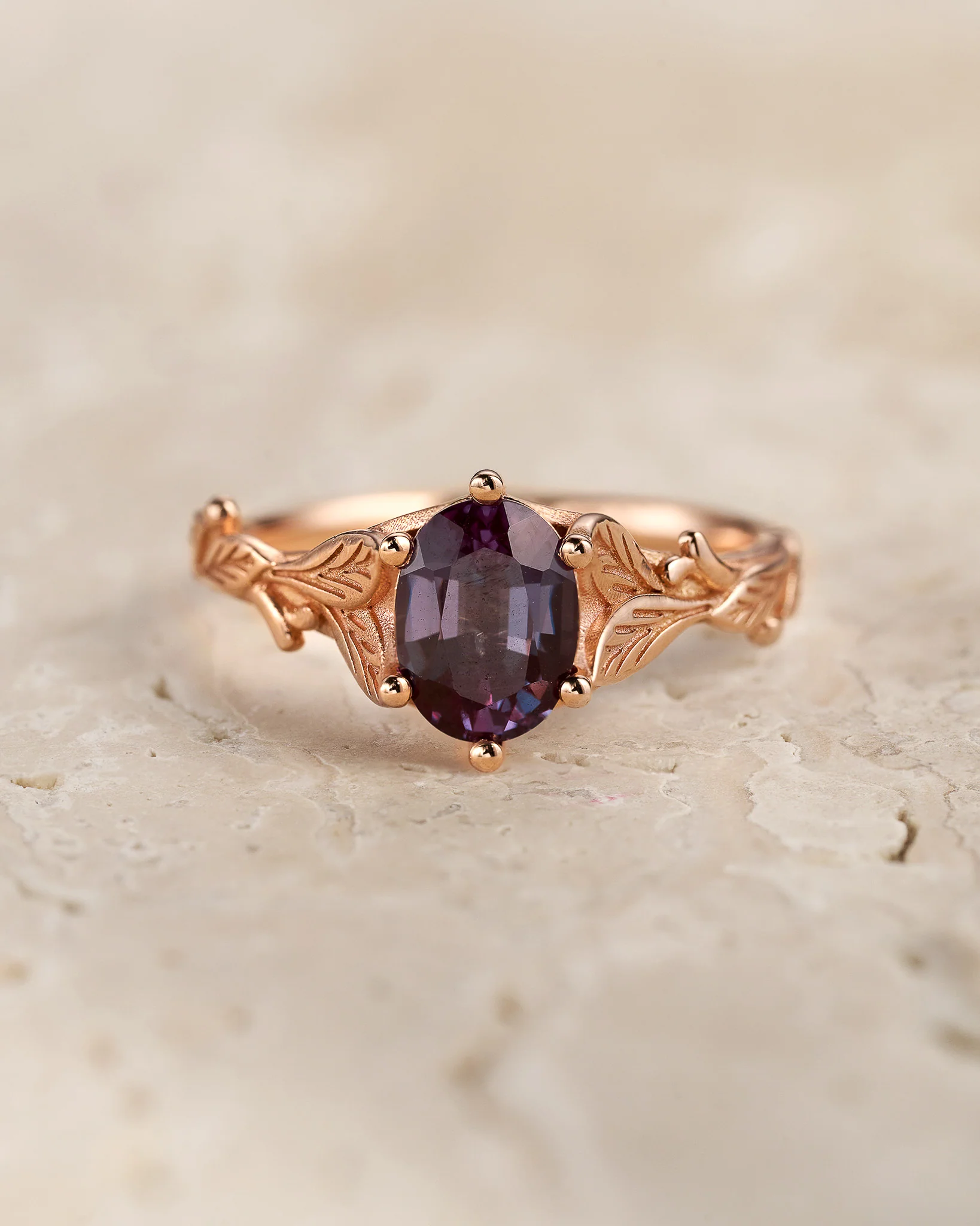 READY TO SHIP Freesia engagement ring with alexandrite, rose gold, 8x6 mm oval cut, AVAILABLE RING SIZES: 5.5 - 8.5 US