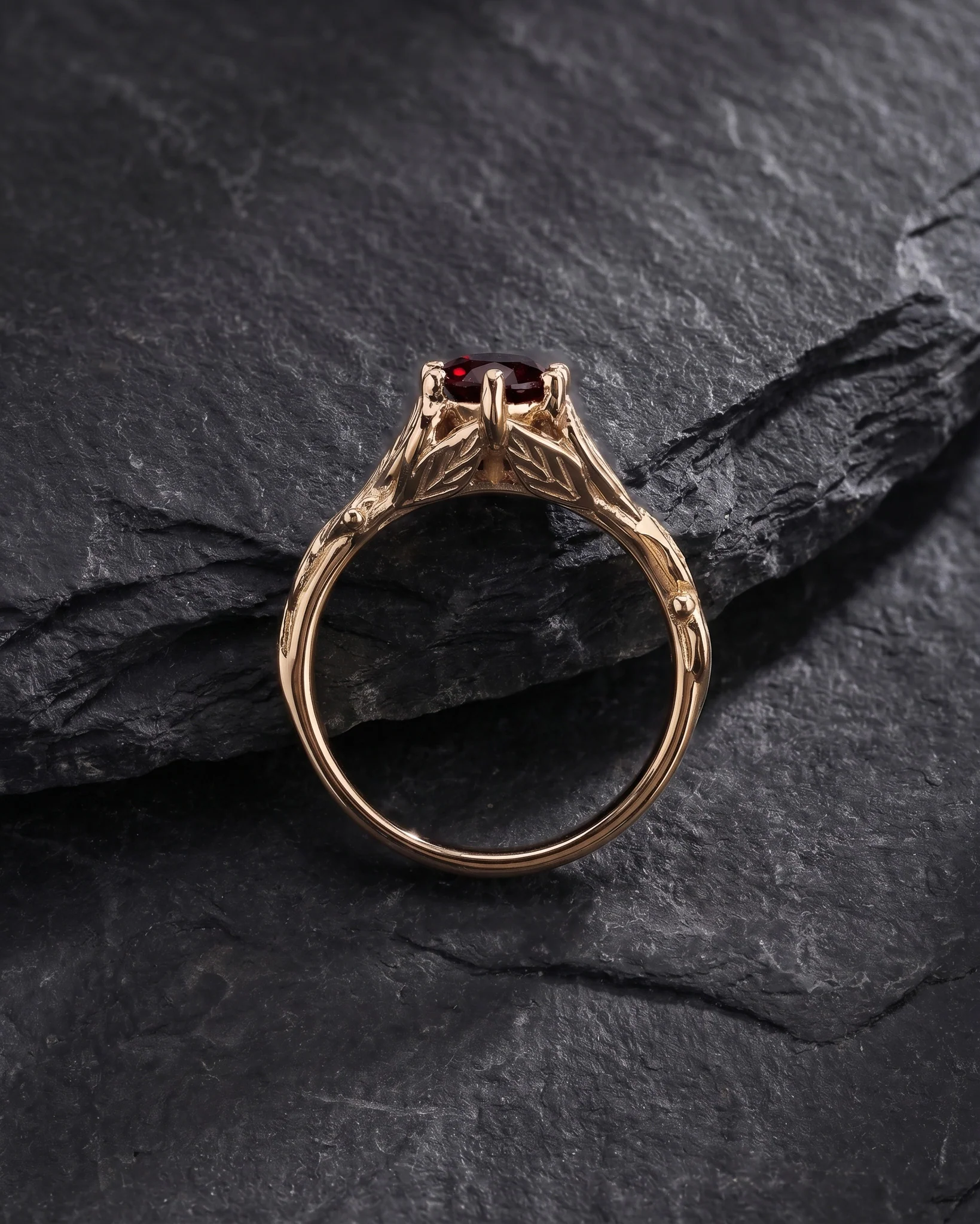 Natural garnet engagement ring, nature inspired gold engagement ring / Freesia - Image 6