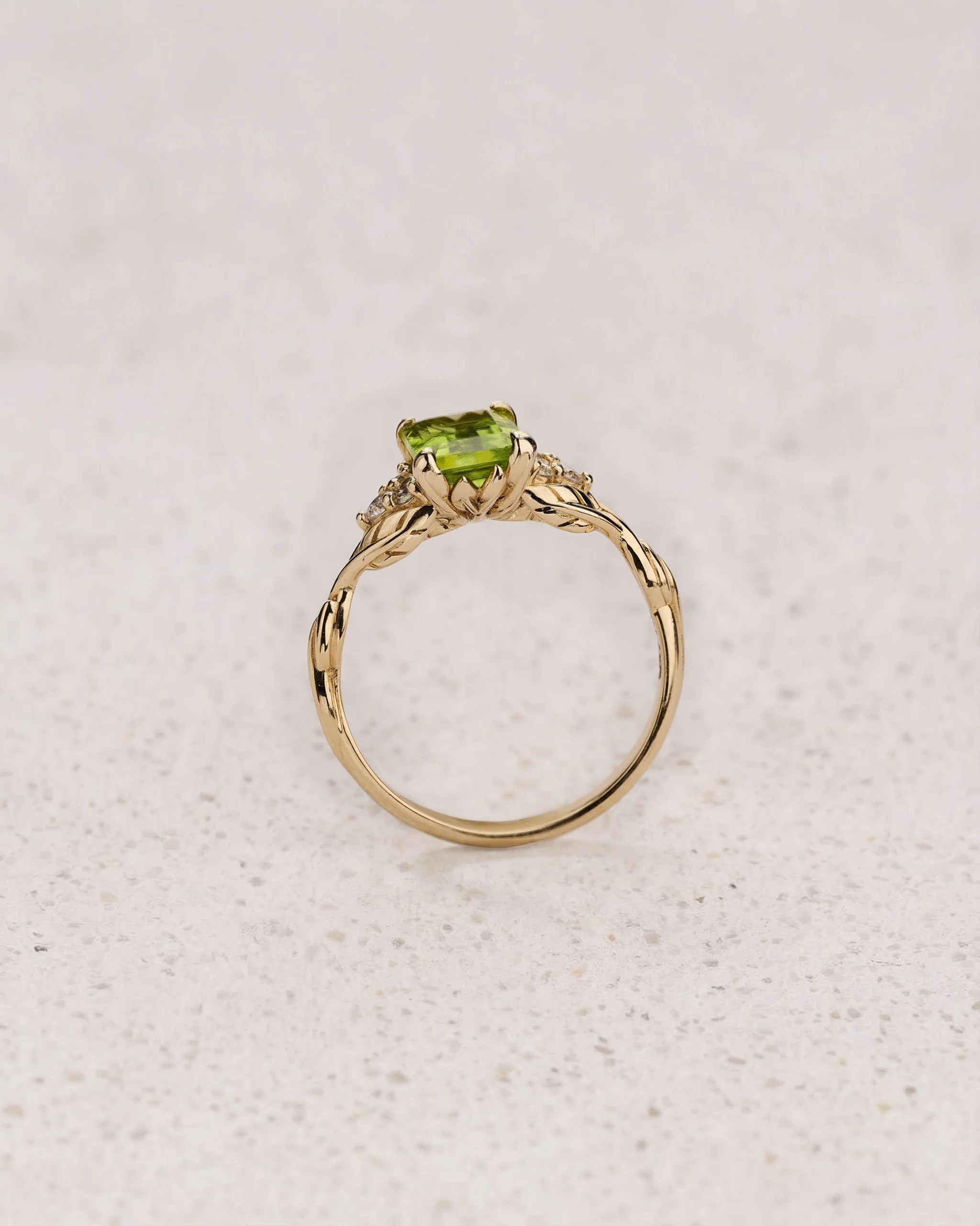 READY TO SHIP Gloria ring in 14K yellow gold, natural peridot 8x6 mm, accent lab diamonds, AVAILABLE RING SIZES: 5.5 - 8.5 US - Image 4