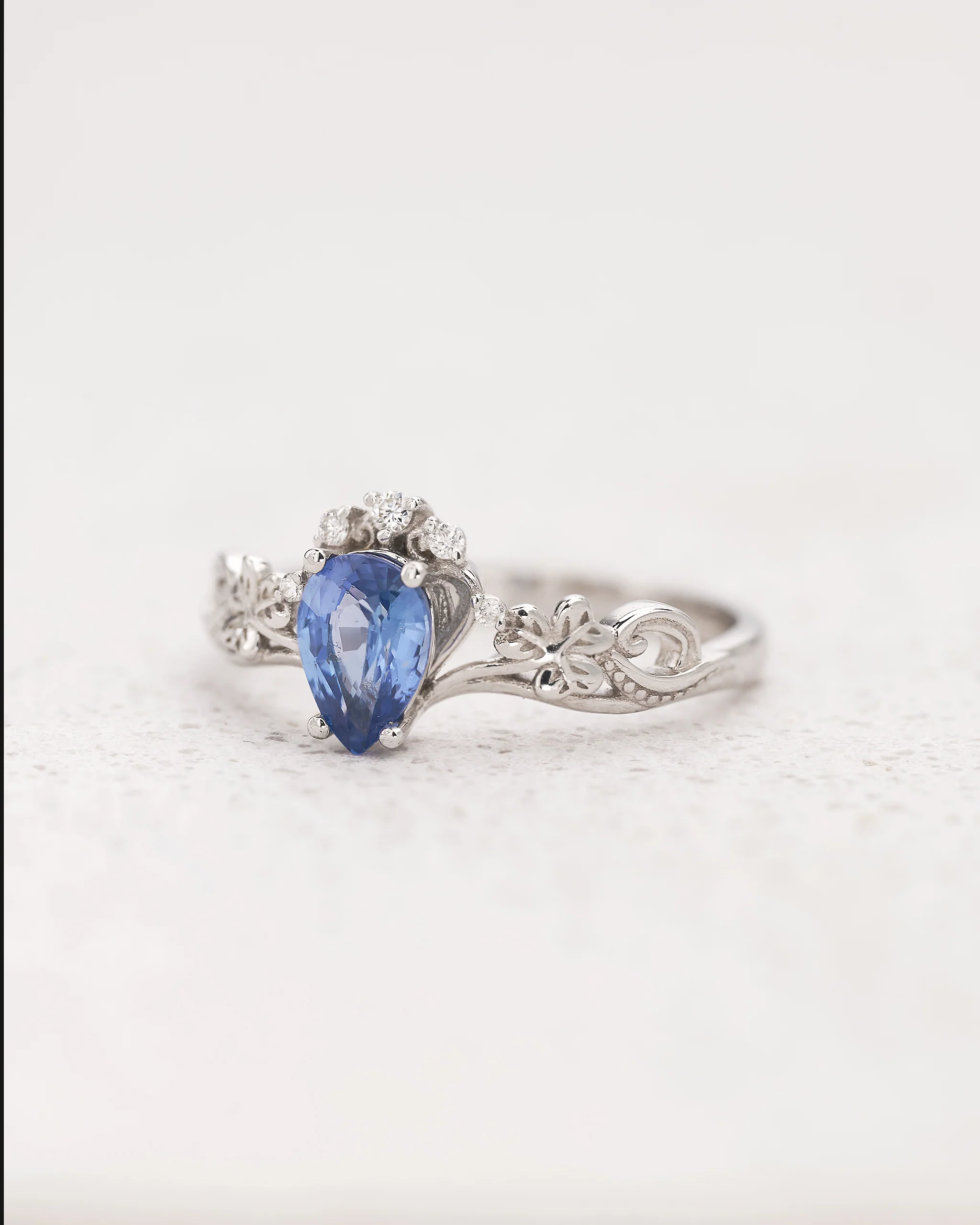 Celtic Engagement Ring with Pear-cut Blue (Natural) Sapphire / Horta - Image 2