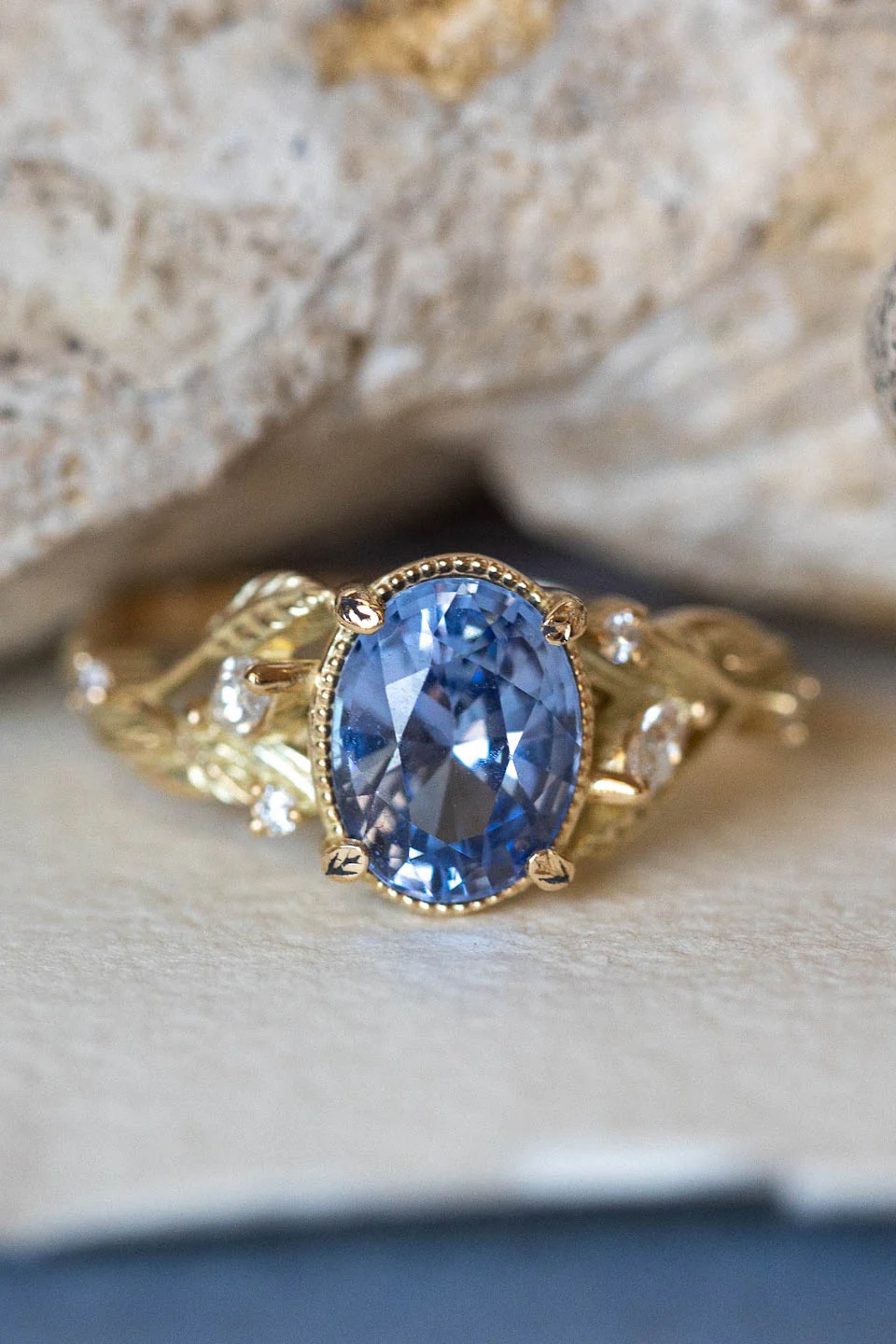 READY TO SHIP Patricia IGI laboratory certified ring in 14K yellow gold with natural sapphire oval cut 8.6x6.6 mm and accent natural diamonds, AVAILABLE RING SIZES: 5.5 - 8.5 US