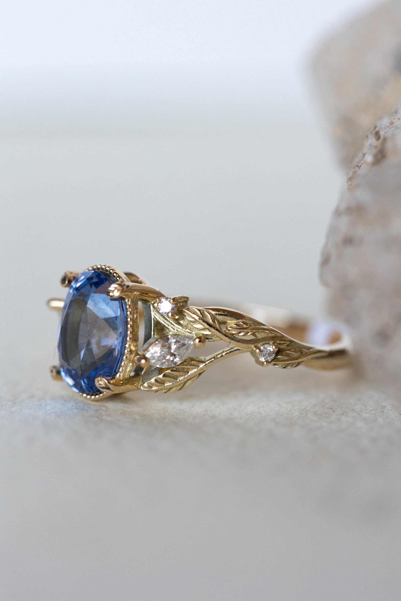 READY TO SHIP Patricia IGI laboratory certified ring in 14K yellow gold with natural sapphire oval cut 8.6x6.6 mm and accent natural diamonds, AVAILABLE RING SIZES: 5.5 - 8.5 US - Image 4