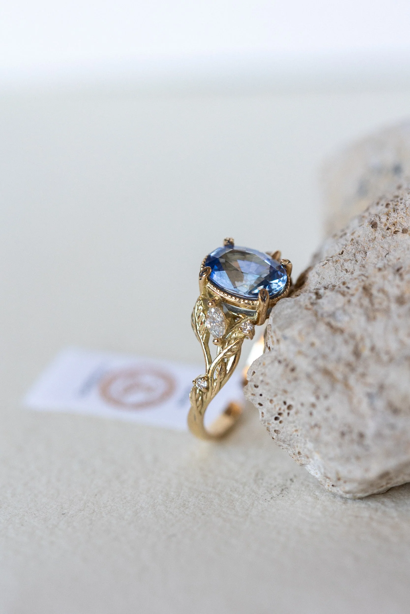 READY TO SHIP Patricia IGI laboratory certified ring in 14K yellow gold with natural sapphire oval cut 8.6x6.6 mm and accent natural diamonds, AVAILABLE RING SIZES: 5.5 - 8.5 US - Image 5