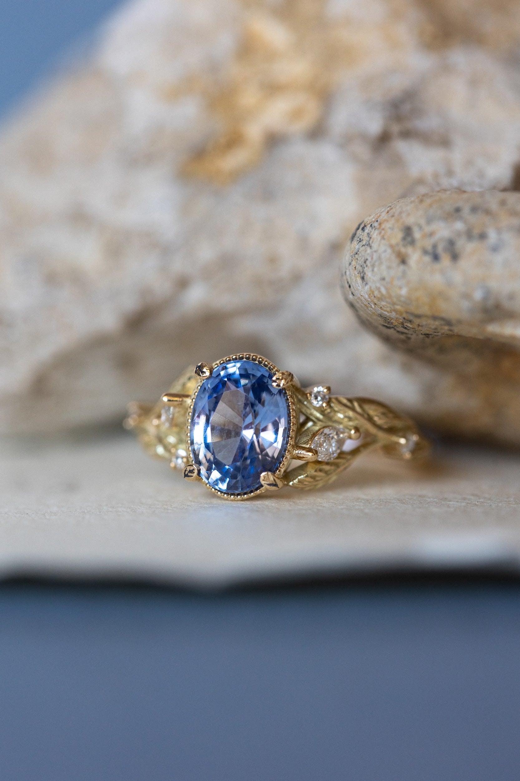READY TO SHIP Patricia IGI laboratory certified ring in 14K yellow gold with natural sapphire oval cut 8.6x6.6 mm and accent natural diamonds, AVAILABLE RING SIZES: 5.5 - 8.5 US - Image 7