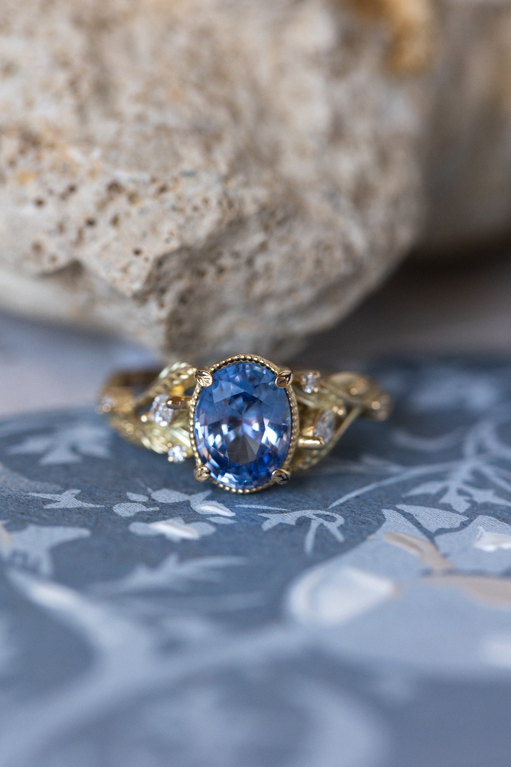 READY TO SHIP Patricia IGI laboratory certified ring in 14K yellow gold with natural sapphire oval cut 8.6x6.6 mm and accent natural diamonds, AVAILABLE RING SIZES: 5.5 - 8.5 US - Image 9