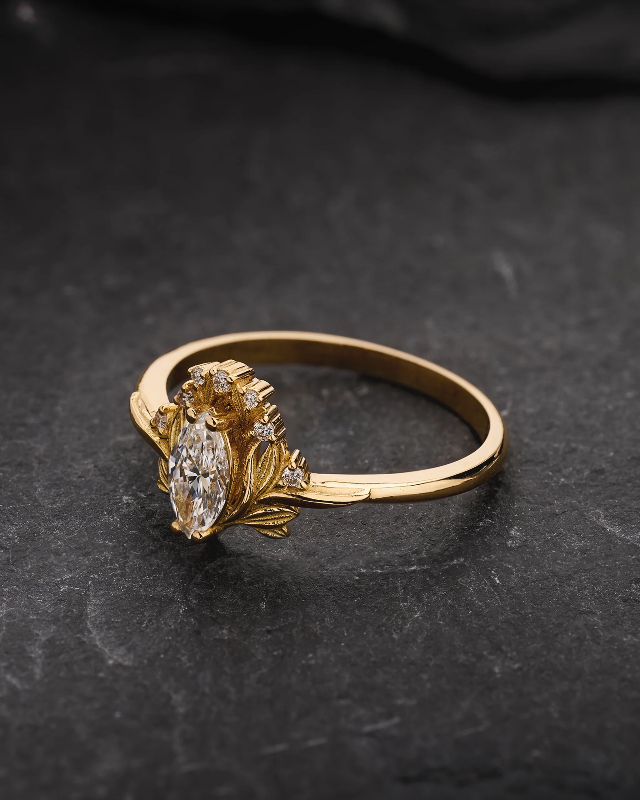 Lab grown diamond engagement ring, gold flower ring with diamonds / Iris - Image 3