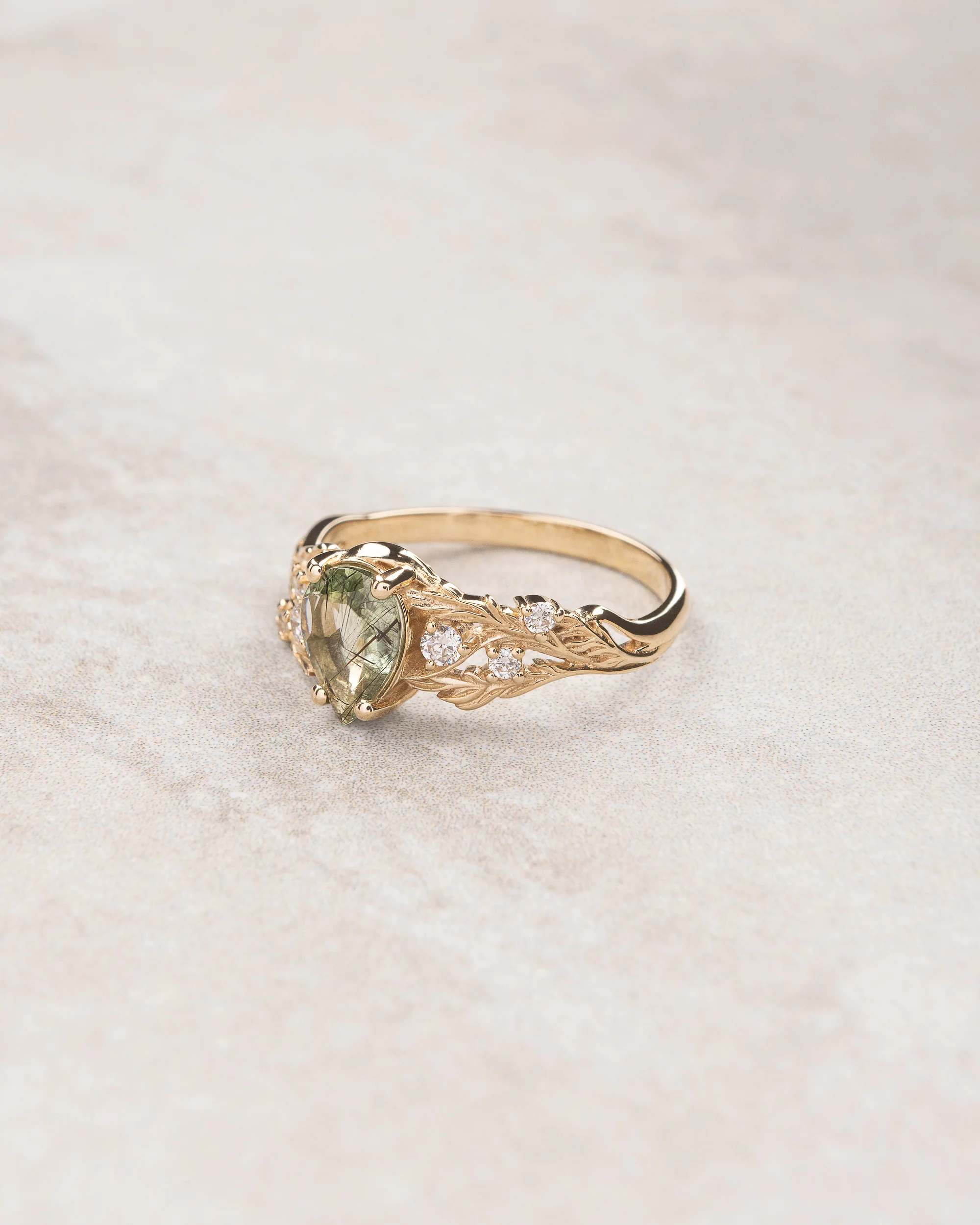 READY TO SHIP: Japanese Maple leaves ring with rutile peridot and diamonds, 14K yellow gold, RING SIZES: 5.5 - 8.5 US - Image 3