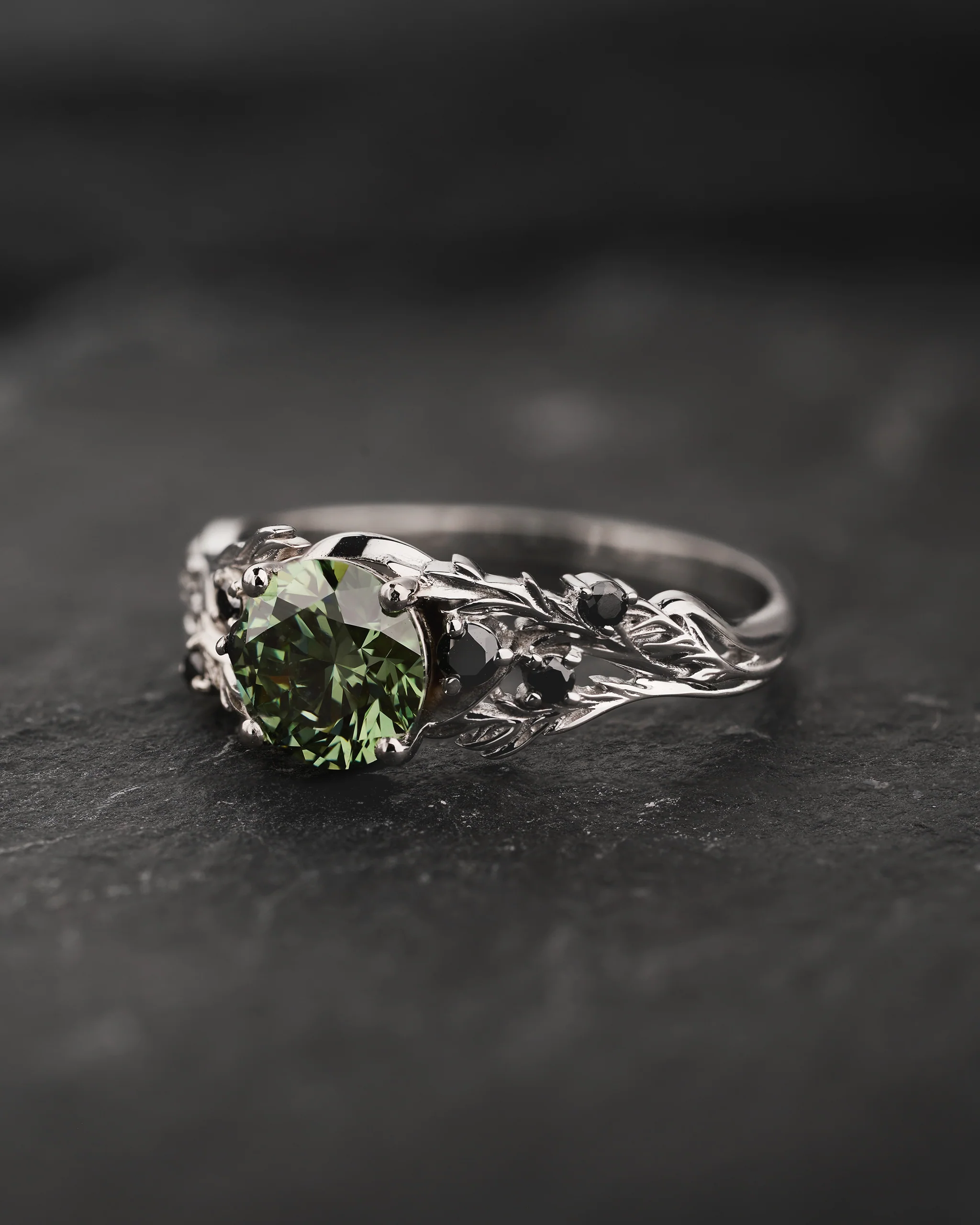 Green (Lab-grown) Diamond Engagement Ring with Black Diamonds / Japanese Maple - Image 2