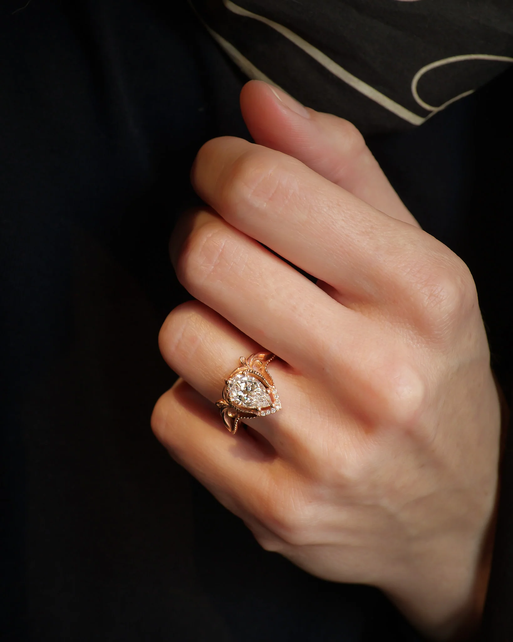READY TO SHIP Lida big bridal set, 14k rose gold, lab diamond, pear-cut 10x7, accent diamonds, available ring sizes: 5.5 - 8.5 US - Image 3