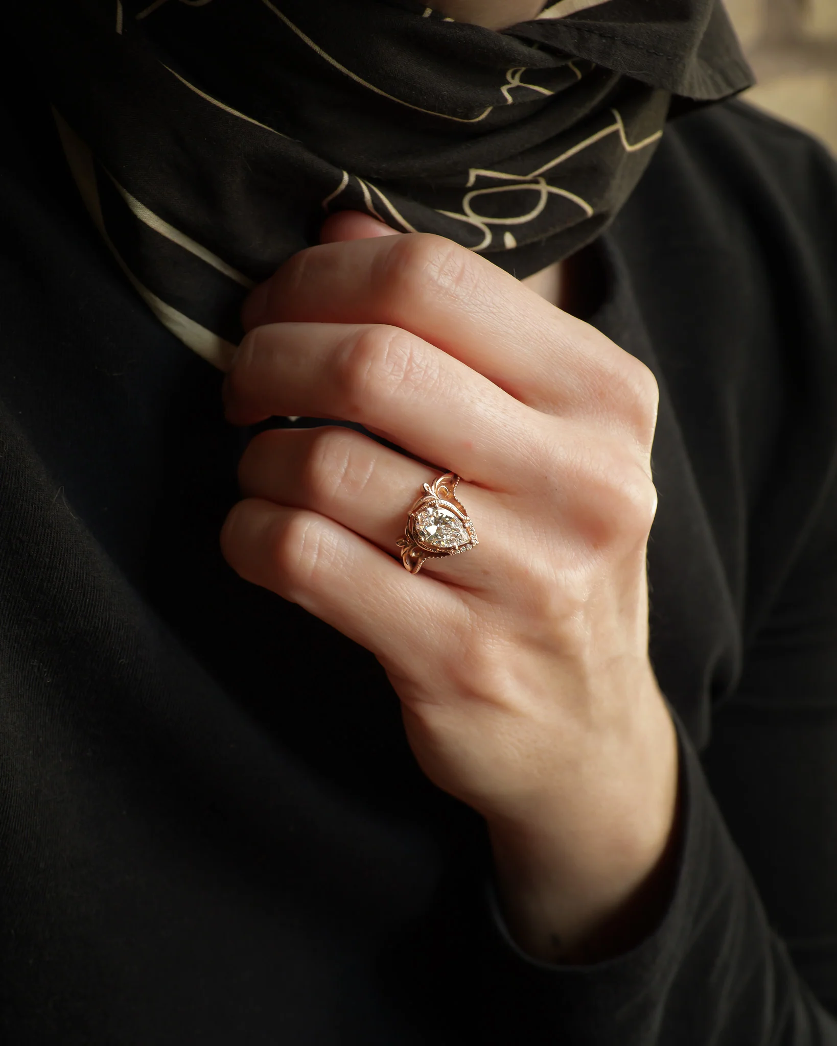 READY TO SHIP Lida big bridal set, 14k rose gold, lab diamond, pear-cut 10x7, accent diamonds, available ring sizes: 5.5 - 8.5 US - Image 6