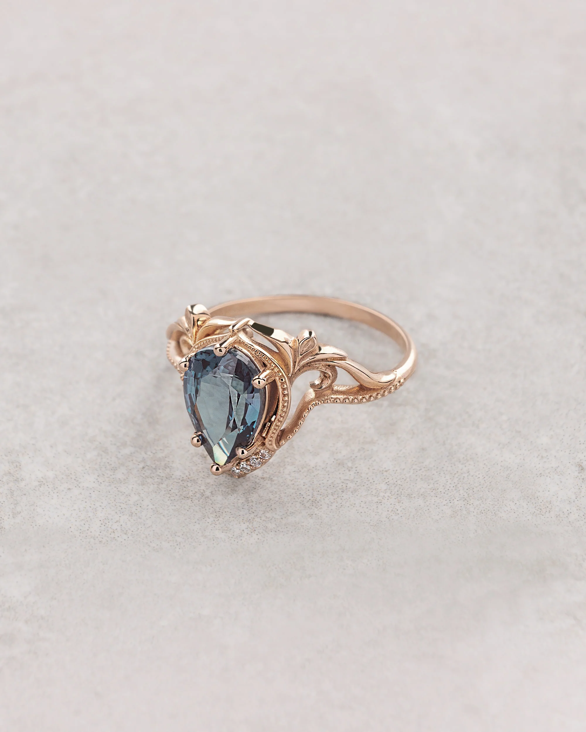READY TO SHIP: Lida engagement ring with big pear cut lab alexandrite, 14K rose gold, RING SIZES: 5.5 - 8.5 US - Image 2