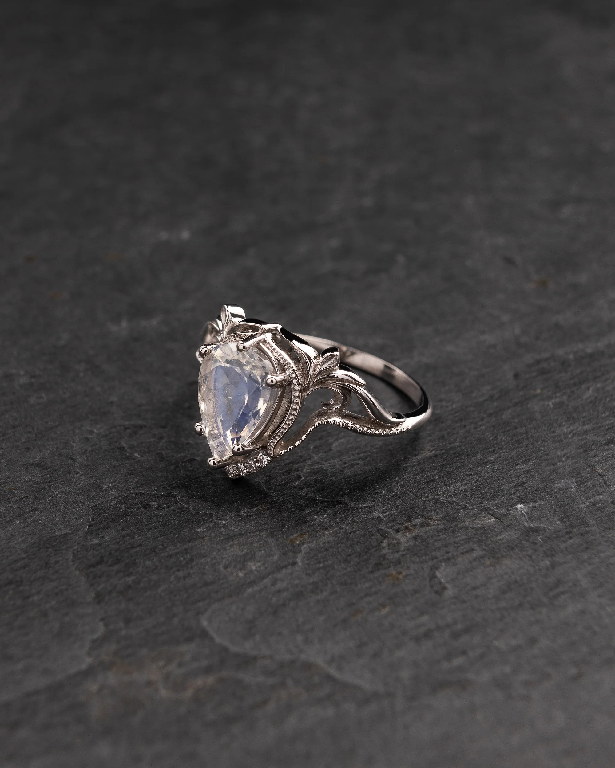 READY TO SHIP: Lida engagement ring with magical moonstone, 14K white gold, RING SIZES: 5.5 - 8.5 US - Image 2