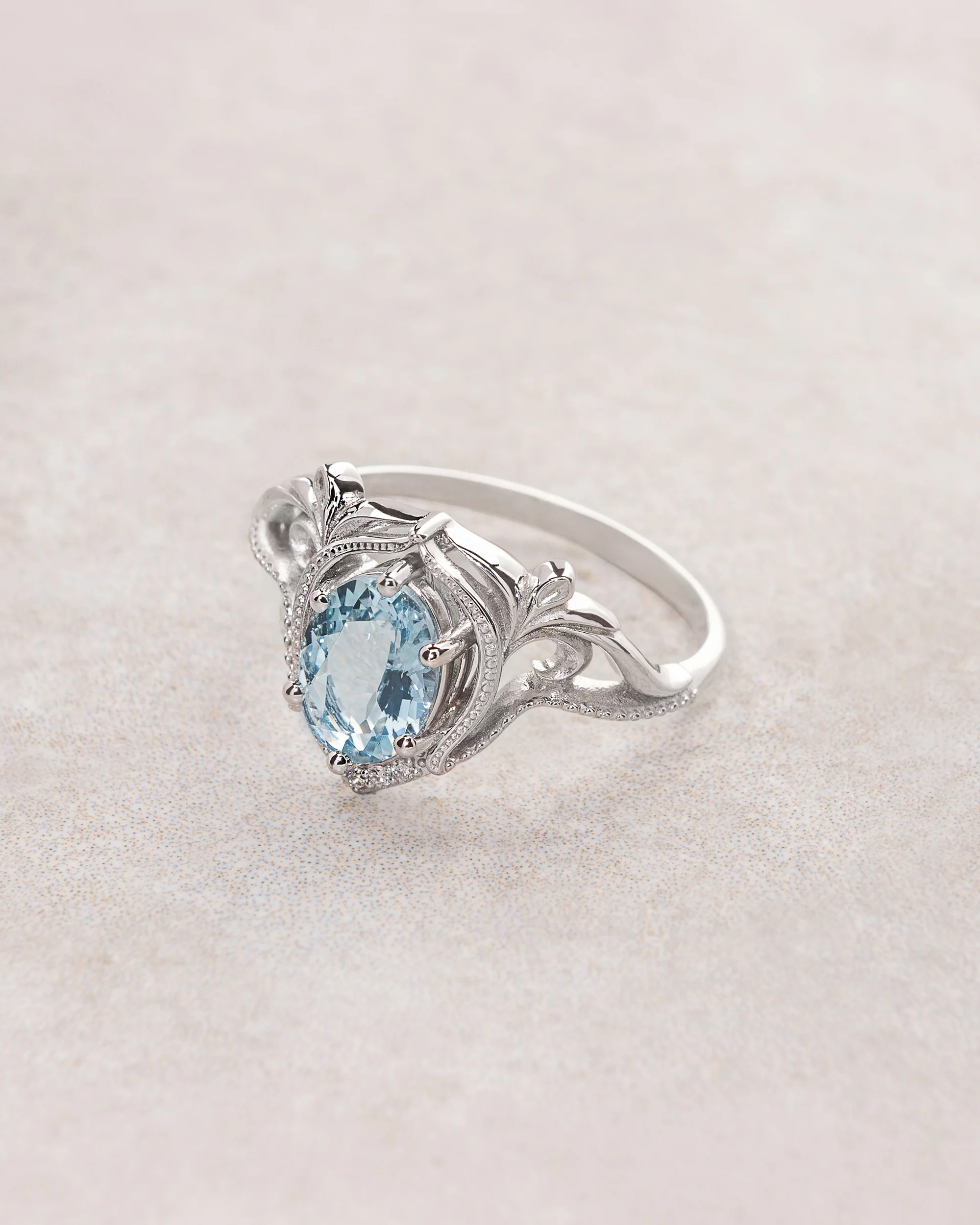 READY TO SHIP Lida engagement ring with oval-cut aquamarine in 14K white gold, RING SIZES: 5.5 - 8.5 US - Image 3