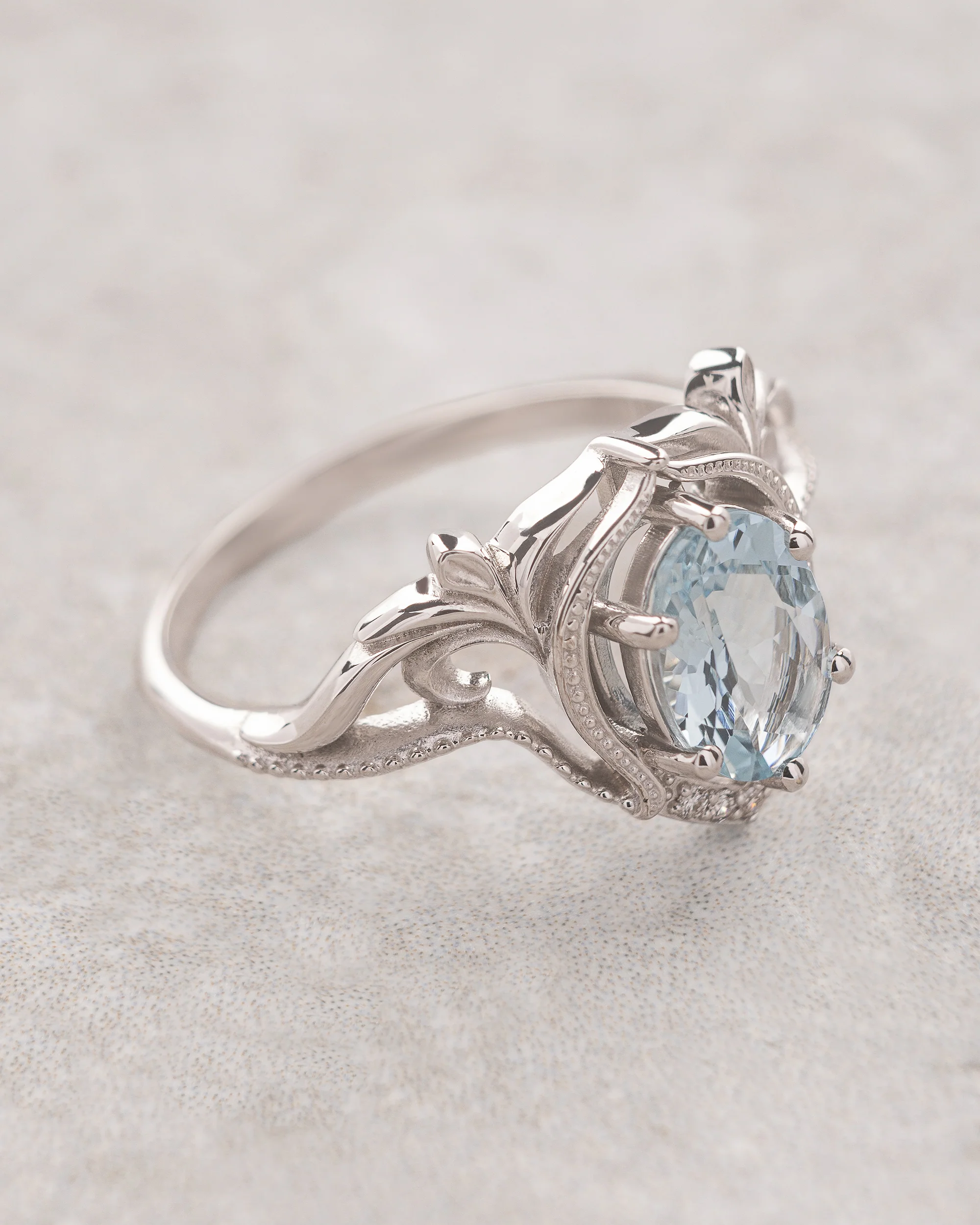 READY TO SHIP Lida engagement ring with oval-cut aquamarine in 14K white gold, RING SIZES: 5.5 - 8.5 US - Image 4