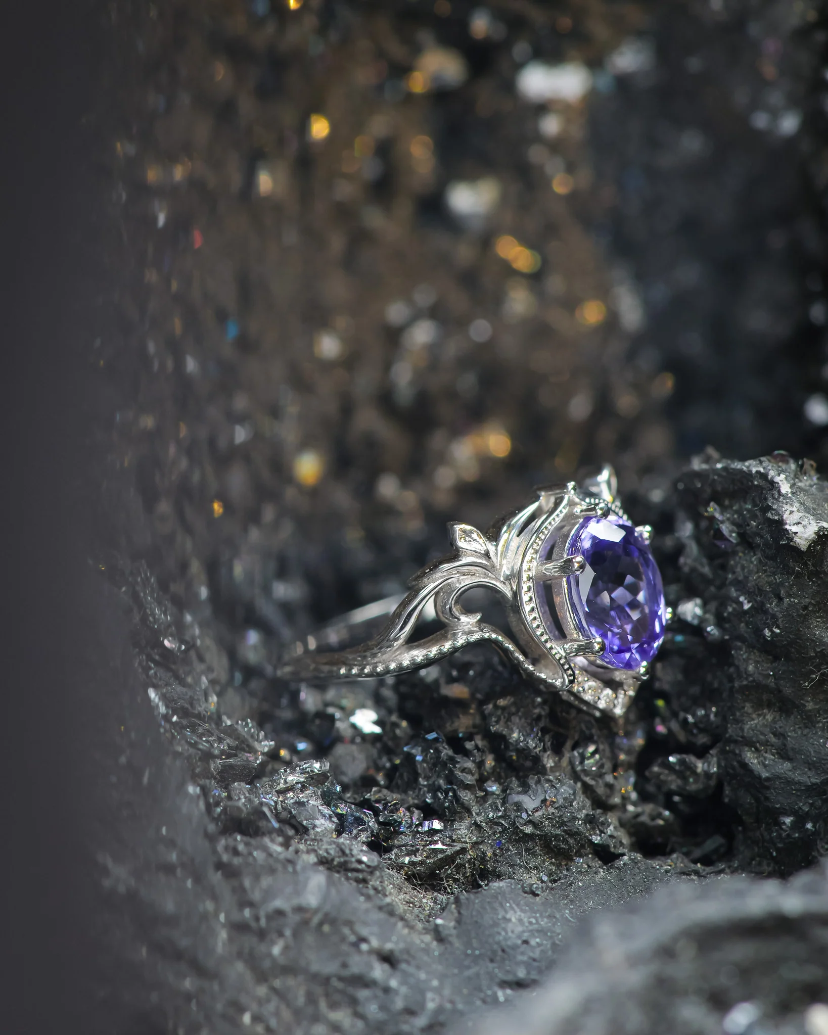 READY TO SHIP Lida engagement ring with oval-cut tanzanite in 14K white gold, RING SIZES: 5.5 - 8.5 US - Image 2