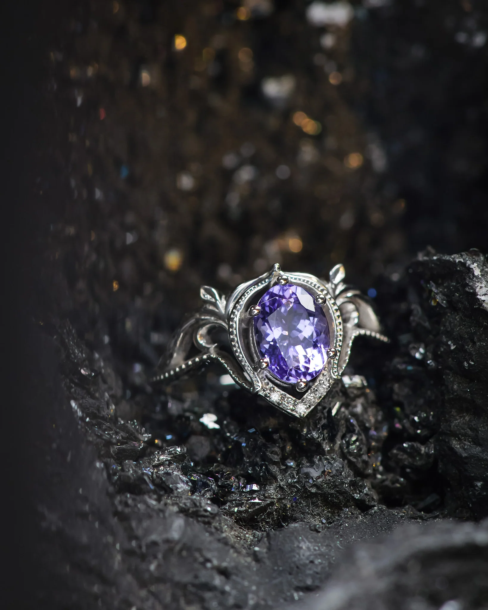 READY TO SHIP Lida engagement ring with oval-cut tanzanite in 14K white gold, RING SIZES: 5.5 - 8.5 US - Image 3
