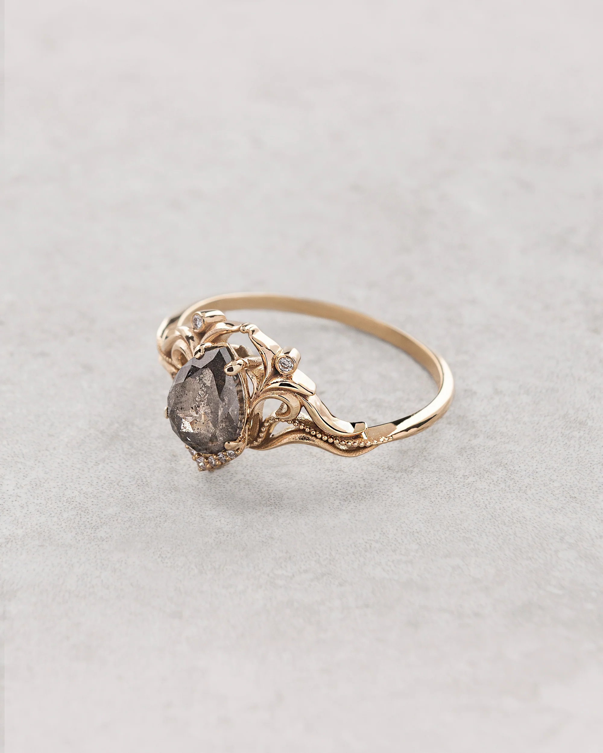 READY TO SHIP: Lida engagement ring with pear cut salt & pepper diamond, 14K yellow gold, RING SIZES: 7 - 9.5 US - Image 3