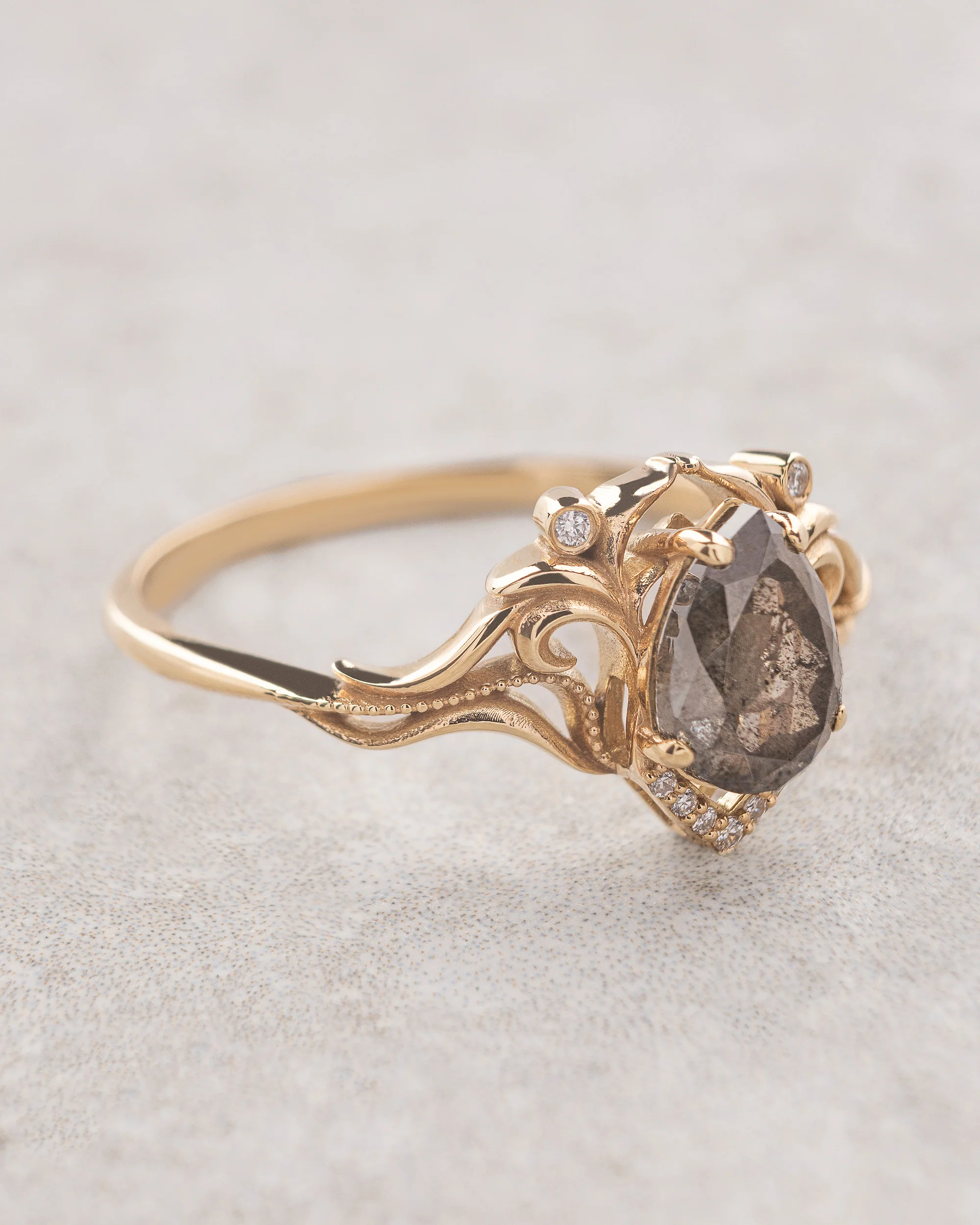 READY TO SHIP: Lida engagement ring with pear cut salt & pepper diamond, 14K yellow gold, RING SIZES: 7 - 9.5 US - Image 4