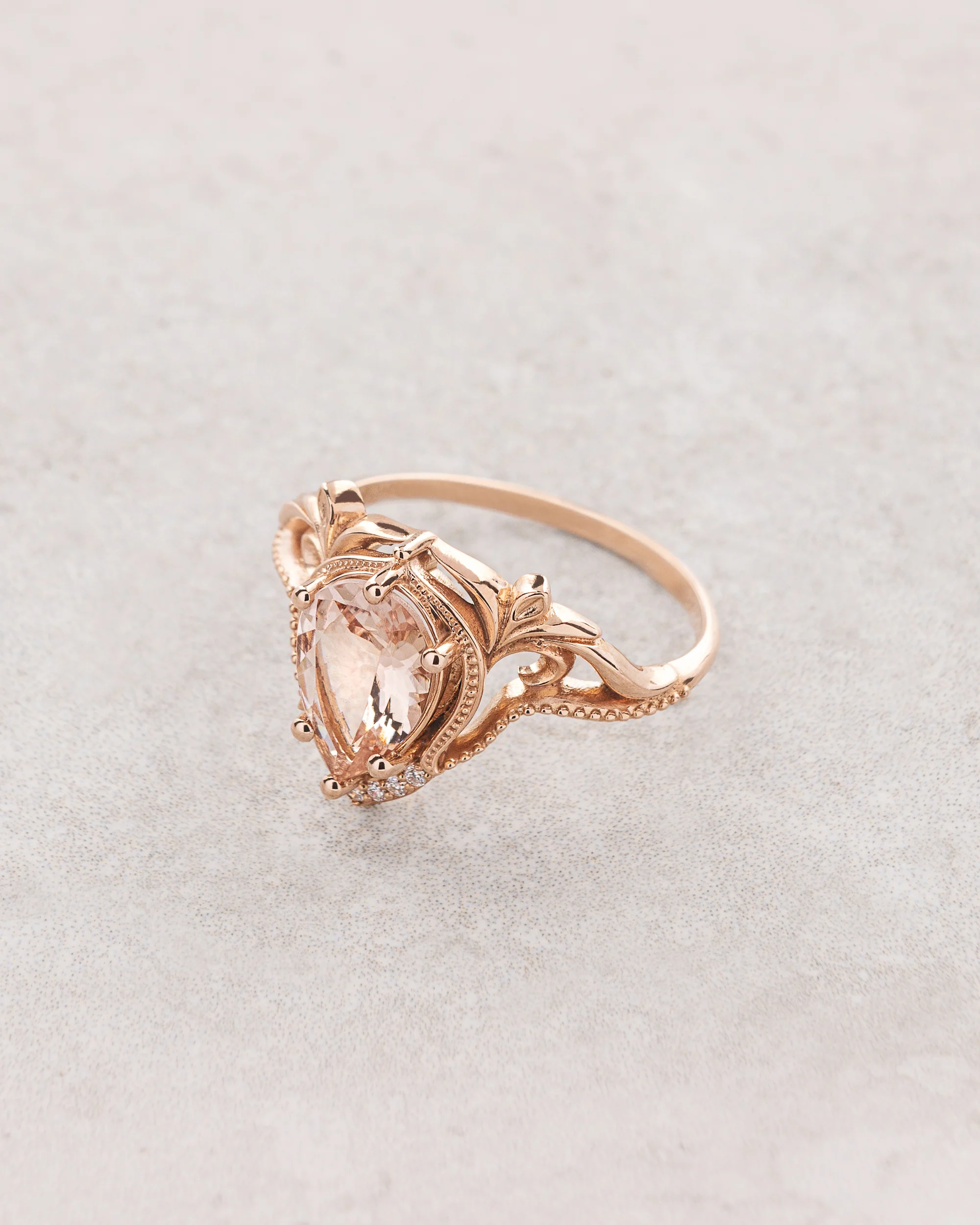 READY TO SHIP Lida ring in 14K rose gold, peach morganite 10x7 mm, moissanites, RING SIZE 7.75 US - Image 2