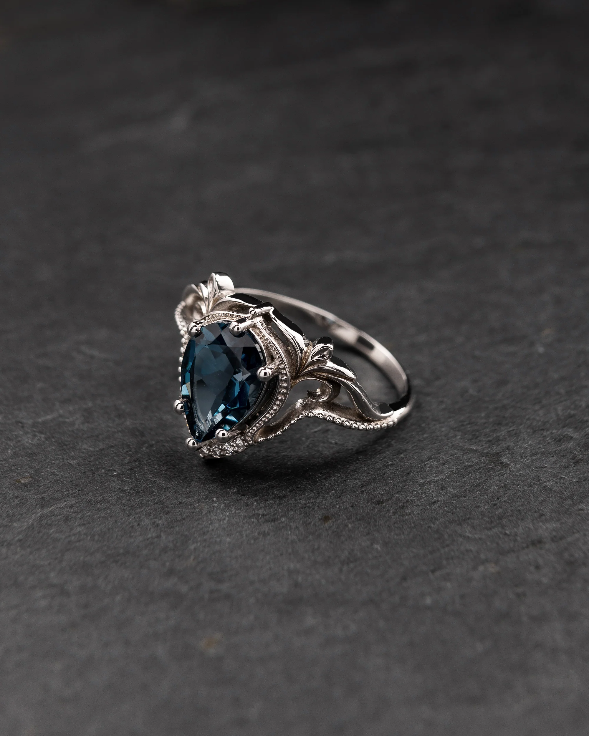 READY TO SHIP Lida ring in 14K white gold, London Blue Topaz, pear cut 10x7mm, lab diamonds, AVAILABLE RING SIZES: 5.5 - 8.5 US - Image 2