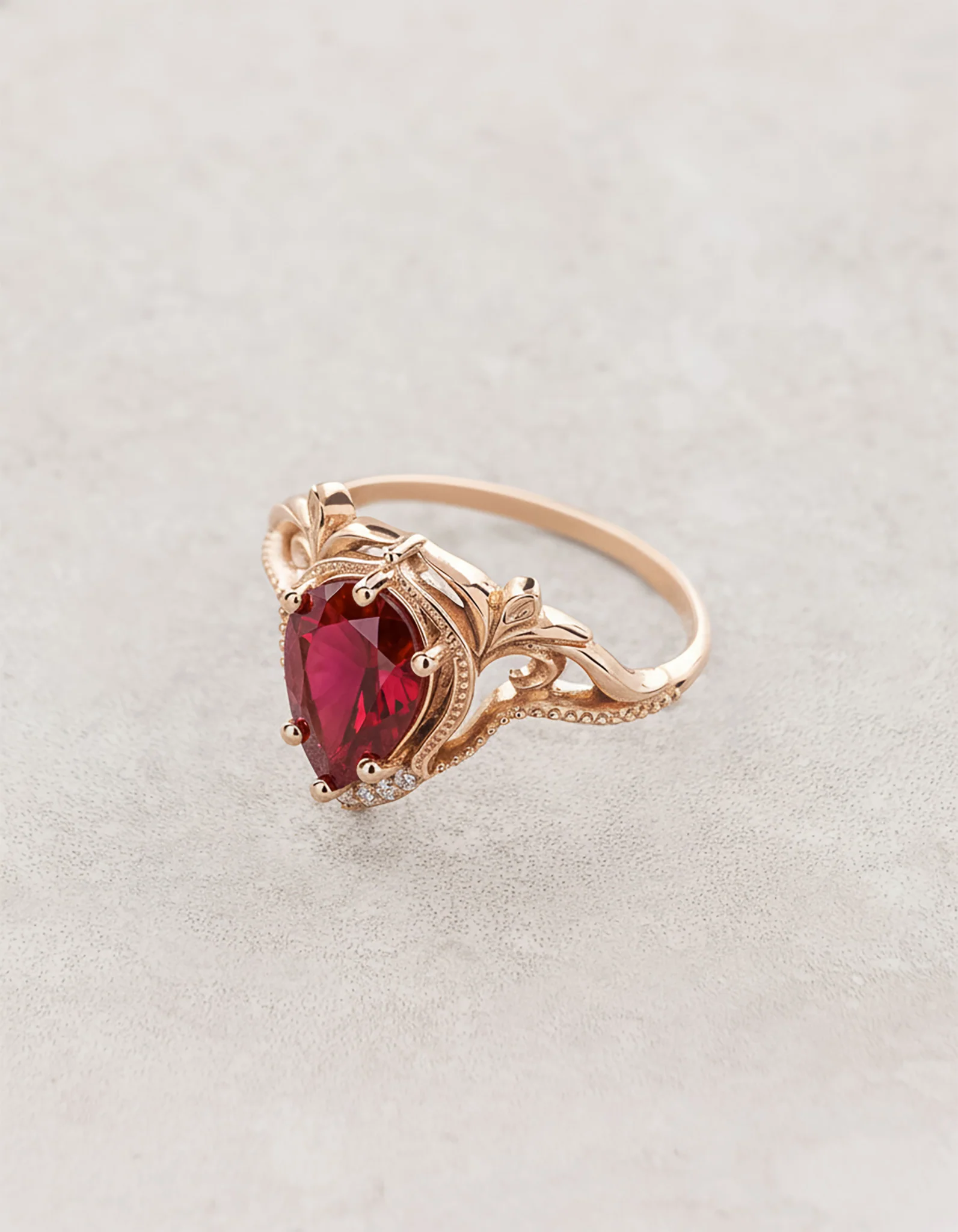 READY TO SHIP Lida ring in 14K rose gold, lab ruby pear cut 10x7mm, accent moissanites, AVAILABLE RING SIZES: 5.5 - 8.5 US - Image 4