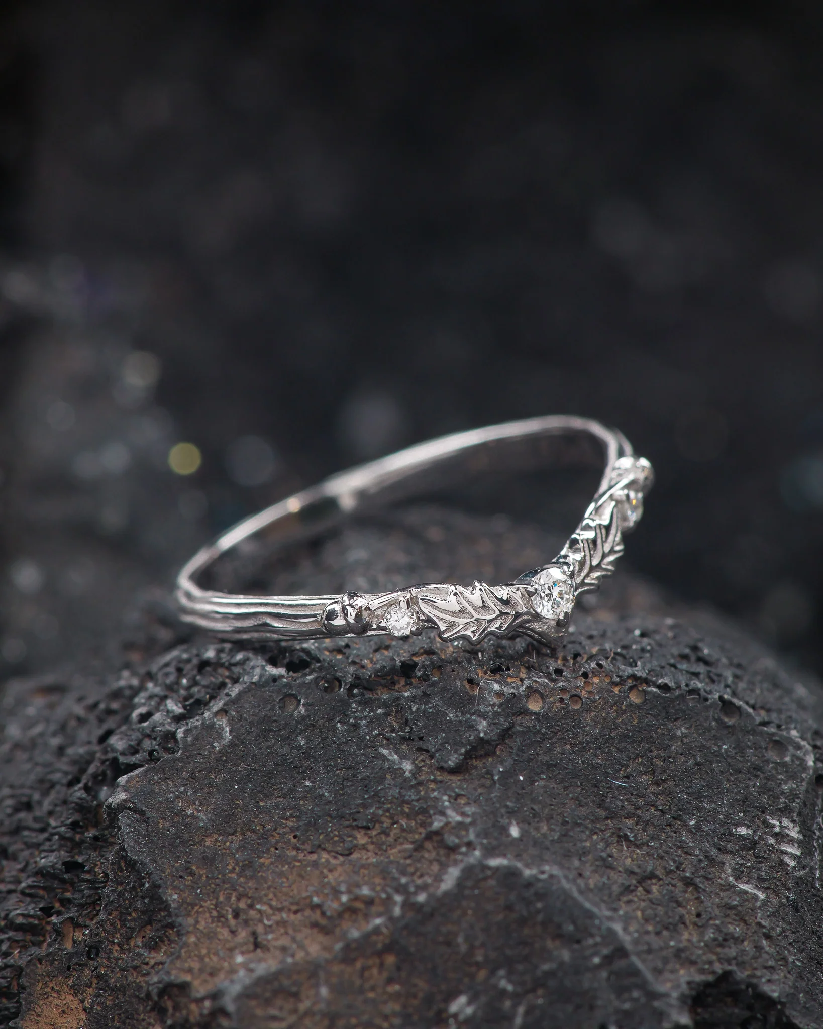 READY TO SHIP Oak leaves bridal ring set with natural tourmaline, nature inspired wedding rings, AVAILABLE RING SIZES: 5.5 - 8.5 US - Image 5