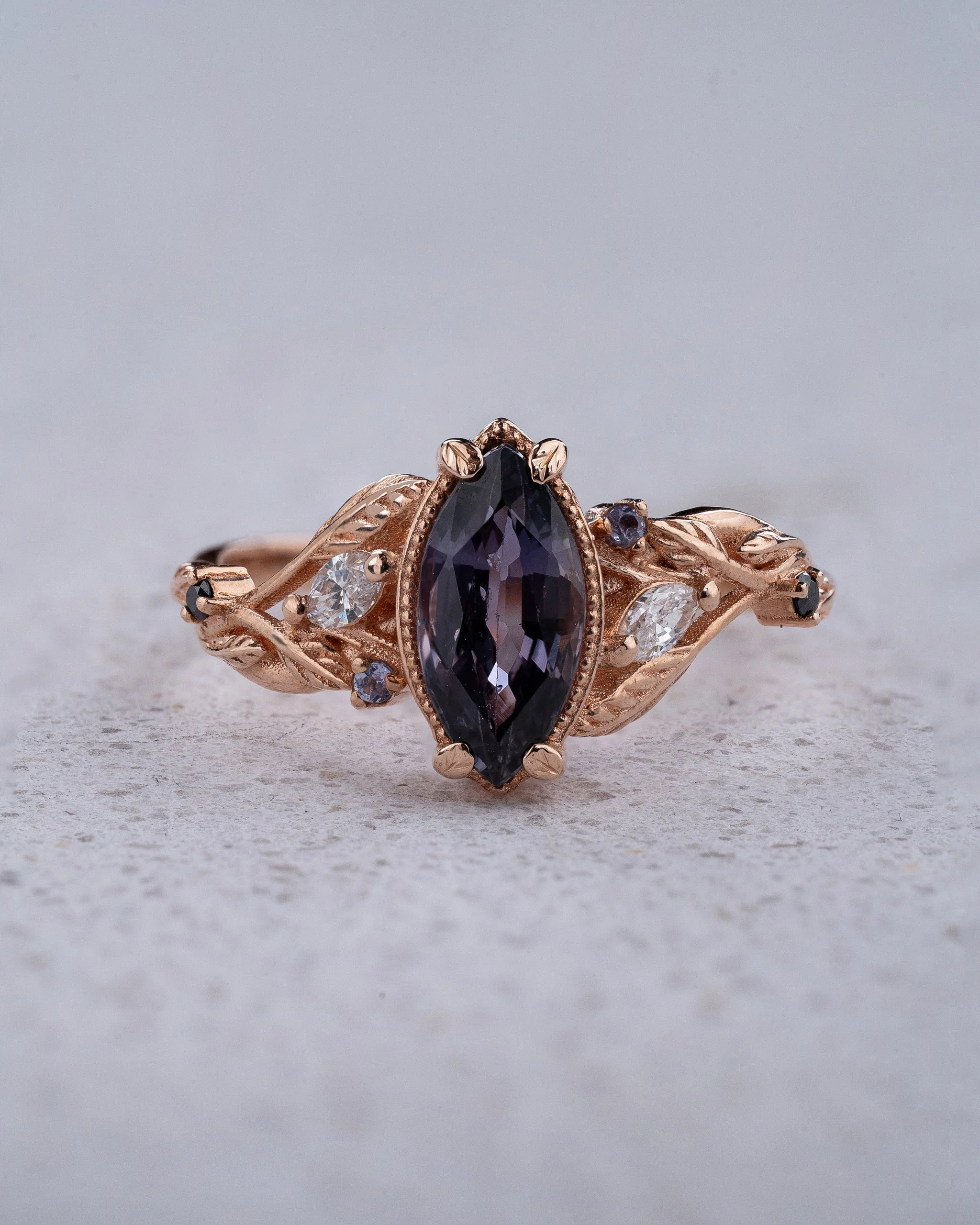 READY TO SHIP One-of-a-kind Patricia ring with purplish gray sapphire, 14K rose gold, AVAILABLE RING SIZES: 5.5 - 8.5 US