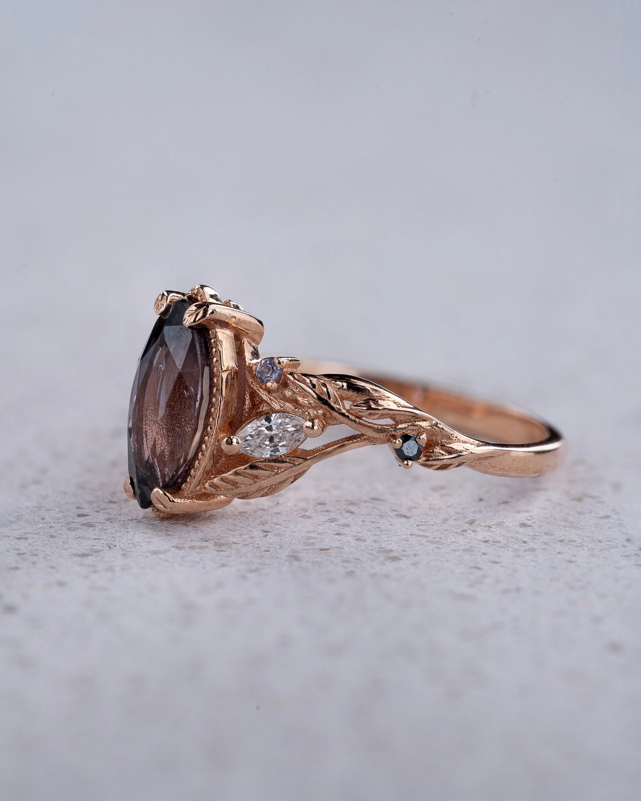 READY TO SHIP One-of-a-kind Patricia ring with purplish gray sapphire, 14K rose gold, AVAILABLE RING SIZES: 5.5 - 8.5 US - Image 2