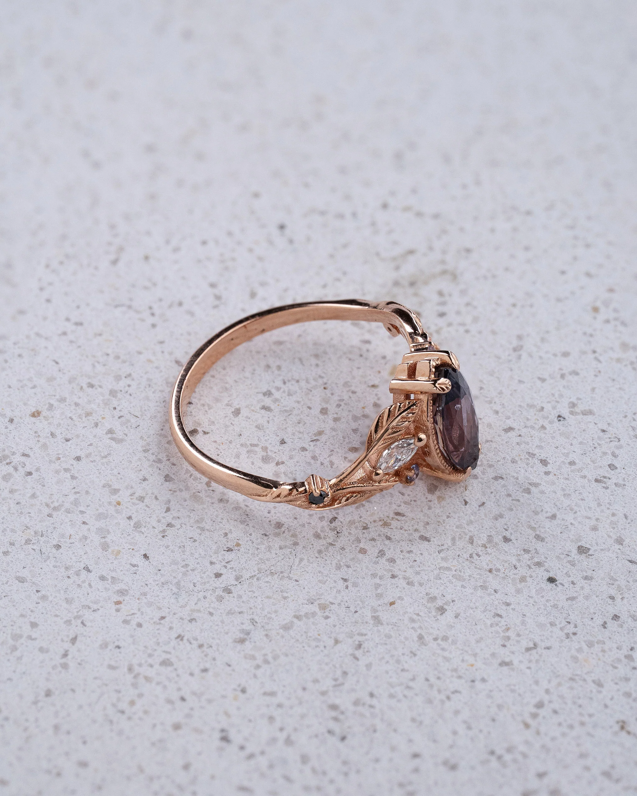 READY TO SHIP One-of-a-kind Patricia ring with purplish gray sapphire, 14K rose gold, AVAILABLE RING SIZES: 5.5 - 8.5 US - Image 3