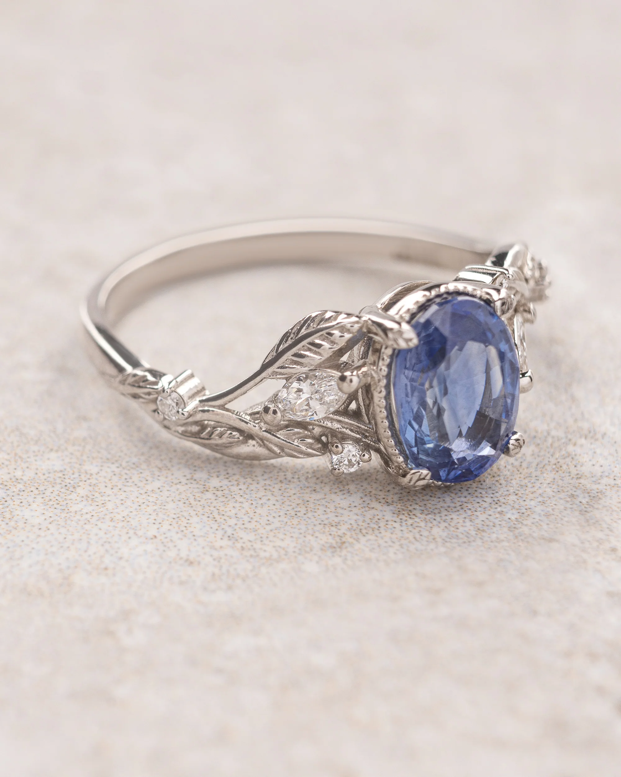 READY TO SHIP Patricia ring, 18K white gold, natural blue sapphire 8x6mm, accent lab diamonds, AVAILABLE RING SIZES: 5.5 - 8.5 US - Image 4