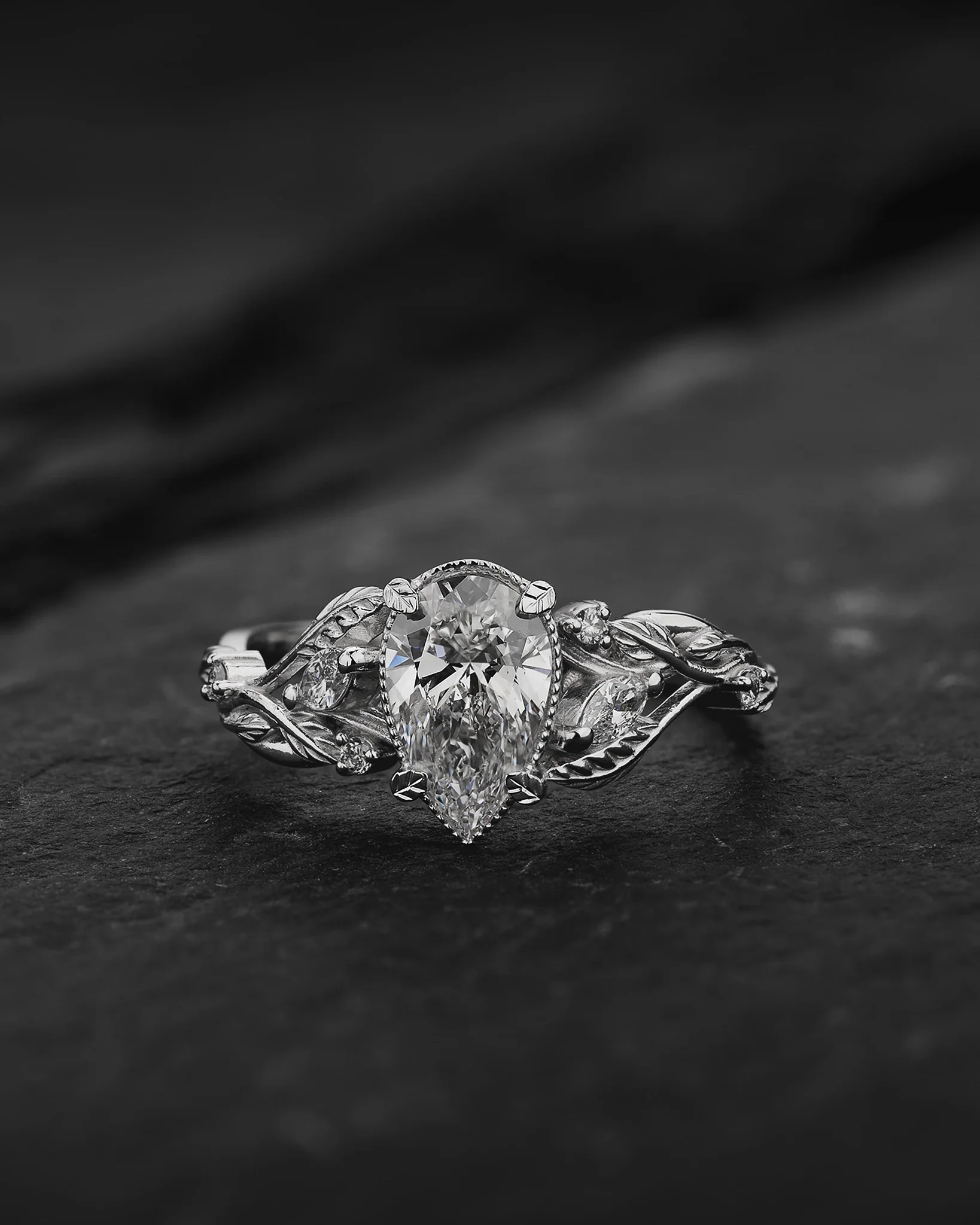 READY TO SHIP Patricia ring in 14K white gold, lab grown diamond pear cut 8x6 mm, accent lab grown diamonds, AVAILABLE RING SIZES: 6 - 9 US