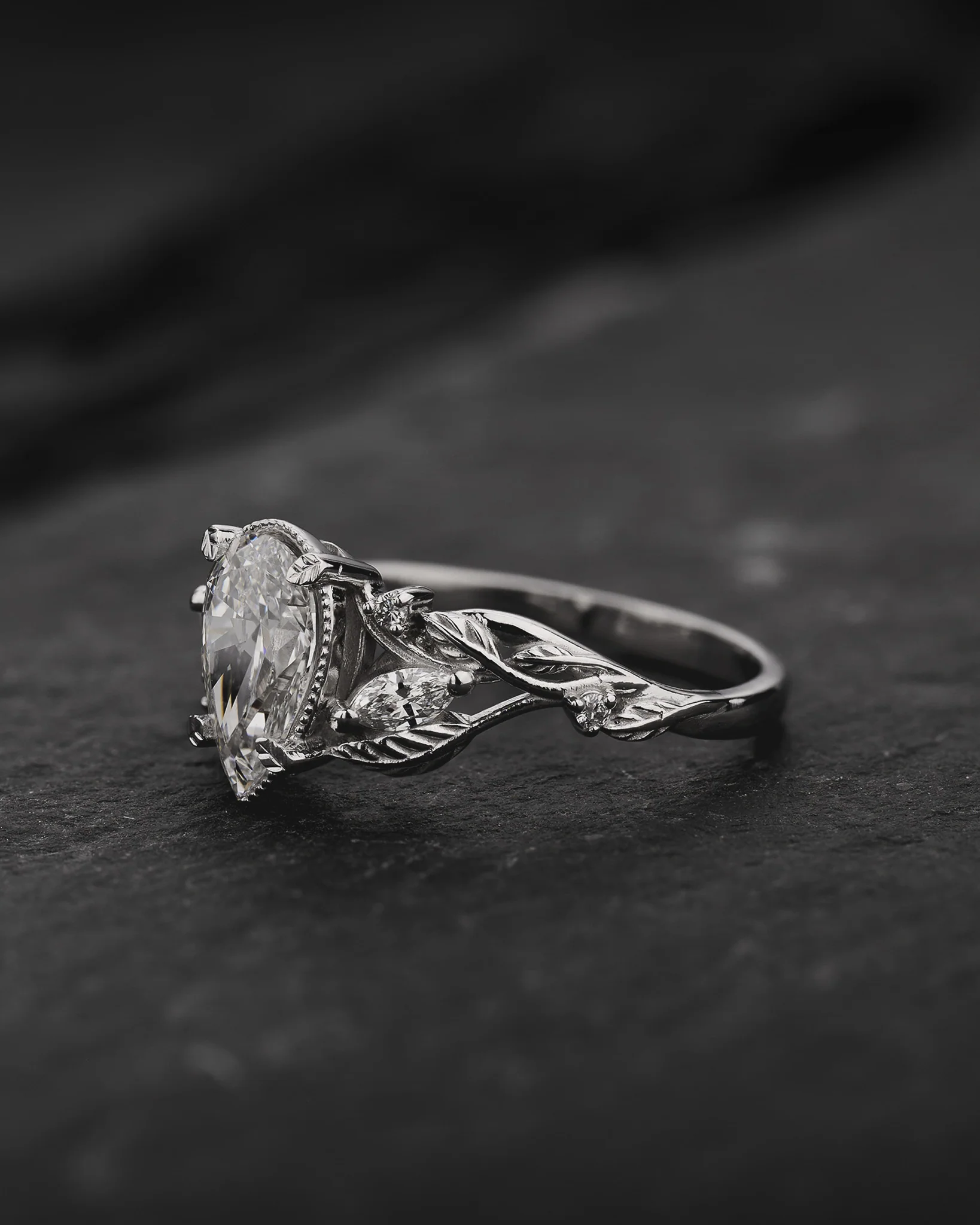 READY TO SHIP Patricia ring in 14K white gold, lab grown diamond pear cut 8x6 mm, accent lab grown diamonds, AVAILABLE RING SIZES: 6 - 9 US - Image 2