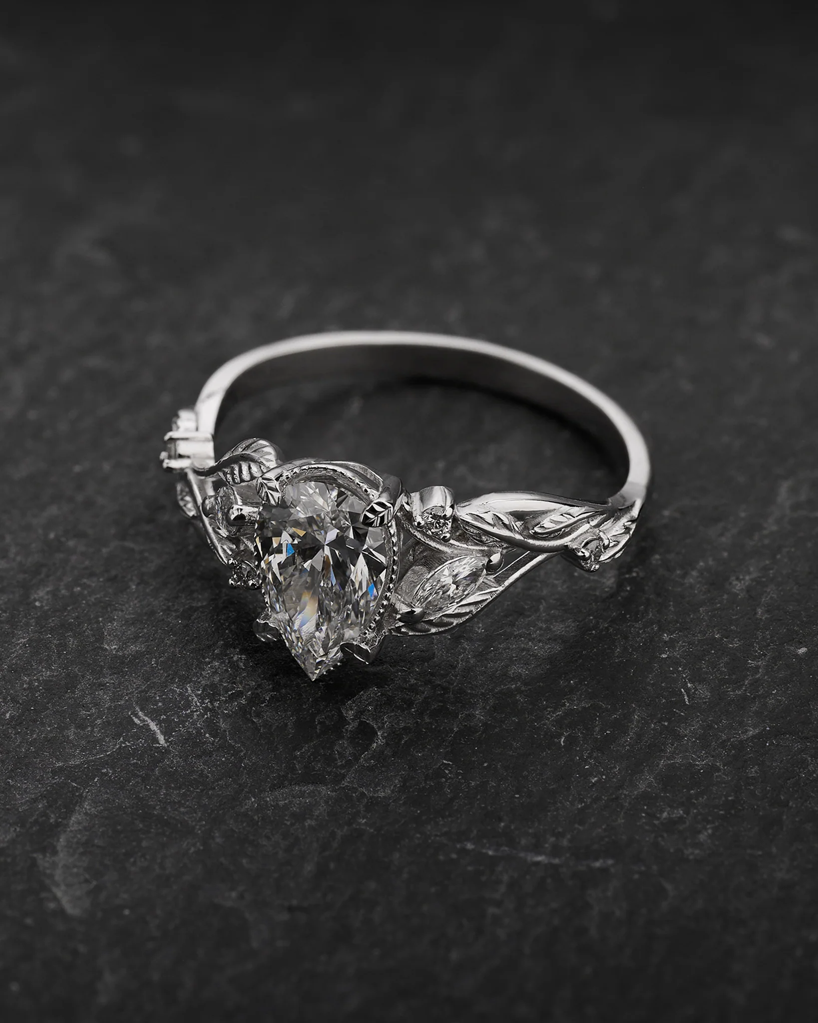 READY TO SHIP Patricia ring in 14K white gold, lab grown diamond pear cut 8x6 mm, accent lab grown diamonds, AVAILABLE RING SIZES: 6 - 9 US - Image 3