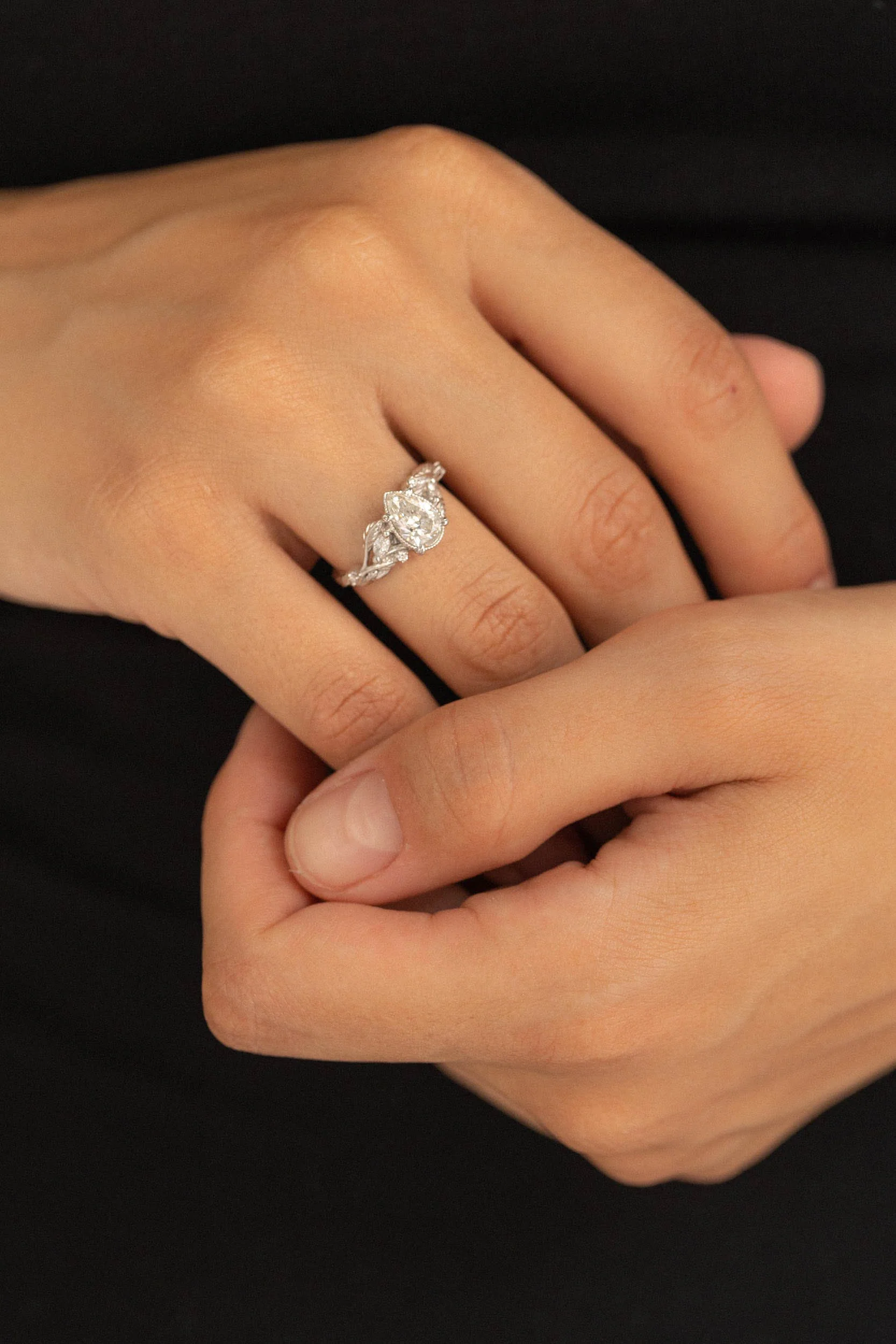 READY TO SHIP Patricia ring in 14K white gold, lab grown diamond pear cut 8x6 mm, accent lab grown diamonds, AVAILABLE RING SIZES: 6 - 9 US - Image 6