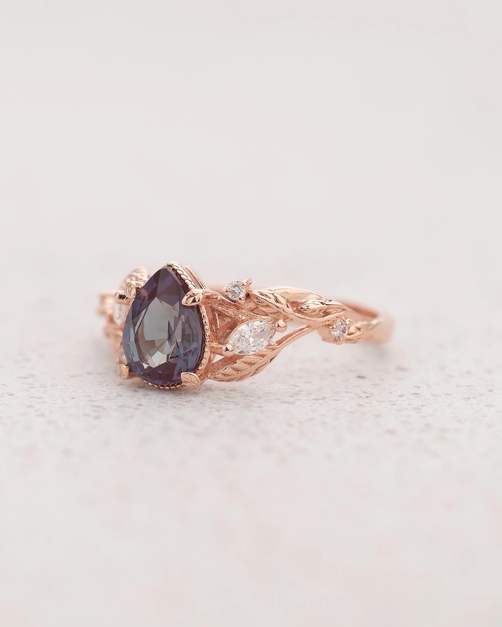 READY TO SHIP Patricia ring with lab alexandrite, 14K rose gold, AVAILABLE RING SIZES: 5.5 - 8.5 US