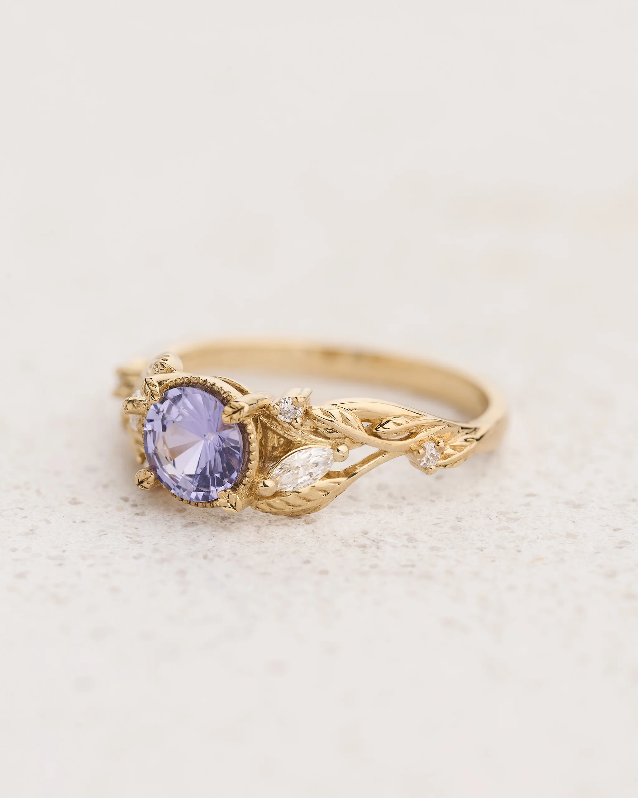 Natural Lavender Sapphire Engagement Ring with Accent Diamonds / Patricia - Image 2