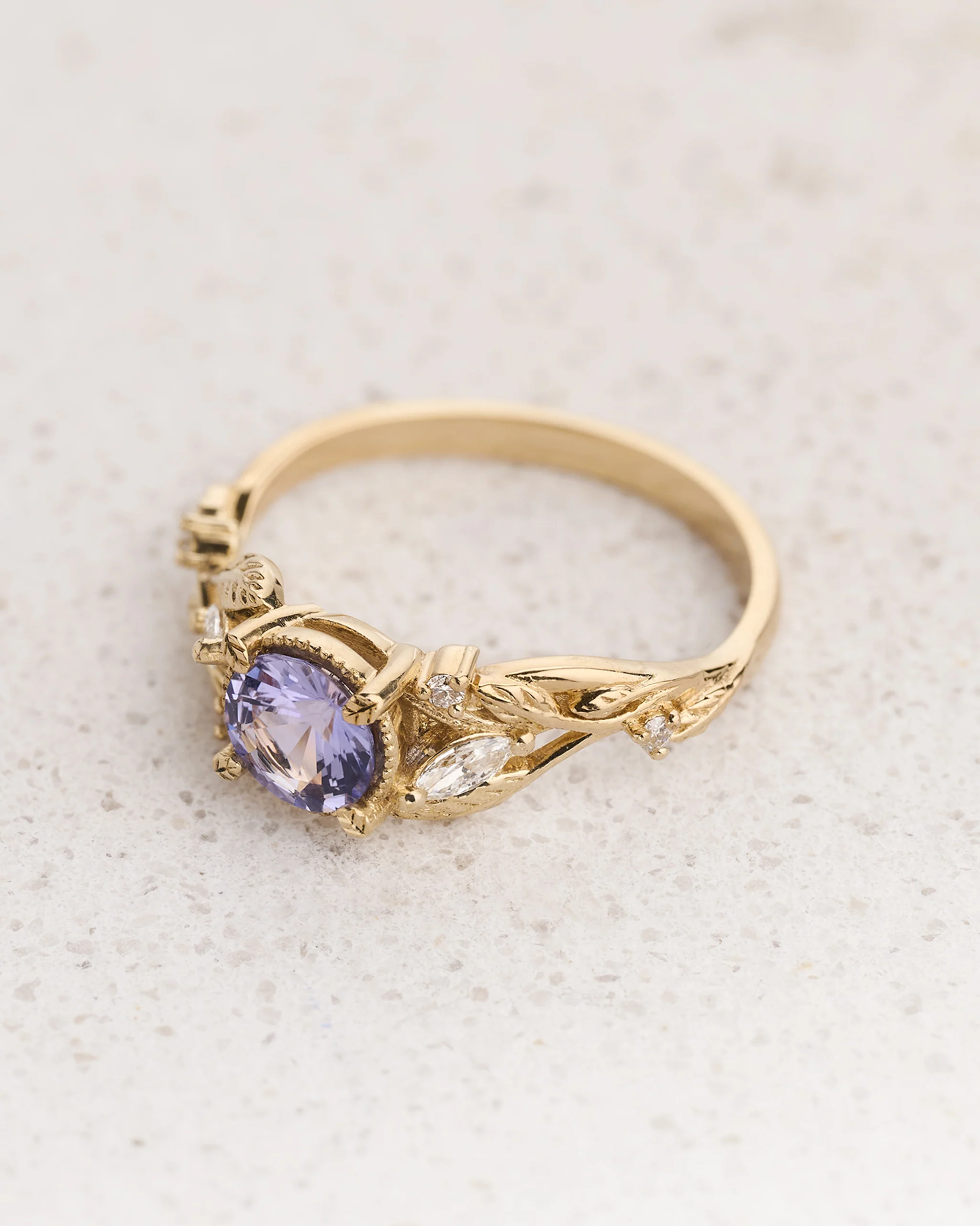 Natural Lavender Sapphire Engagement Ring with Accent Diamonds / Patricia - Image 3