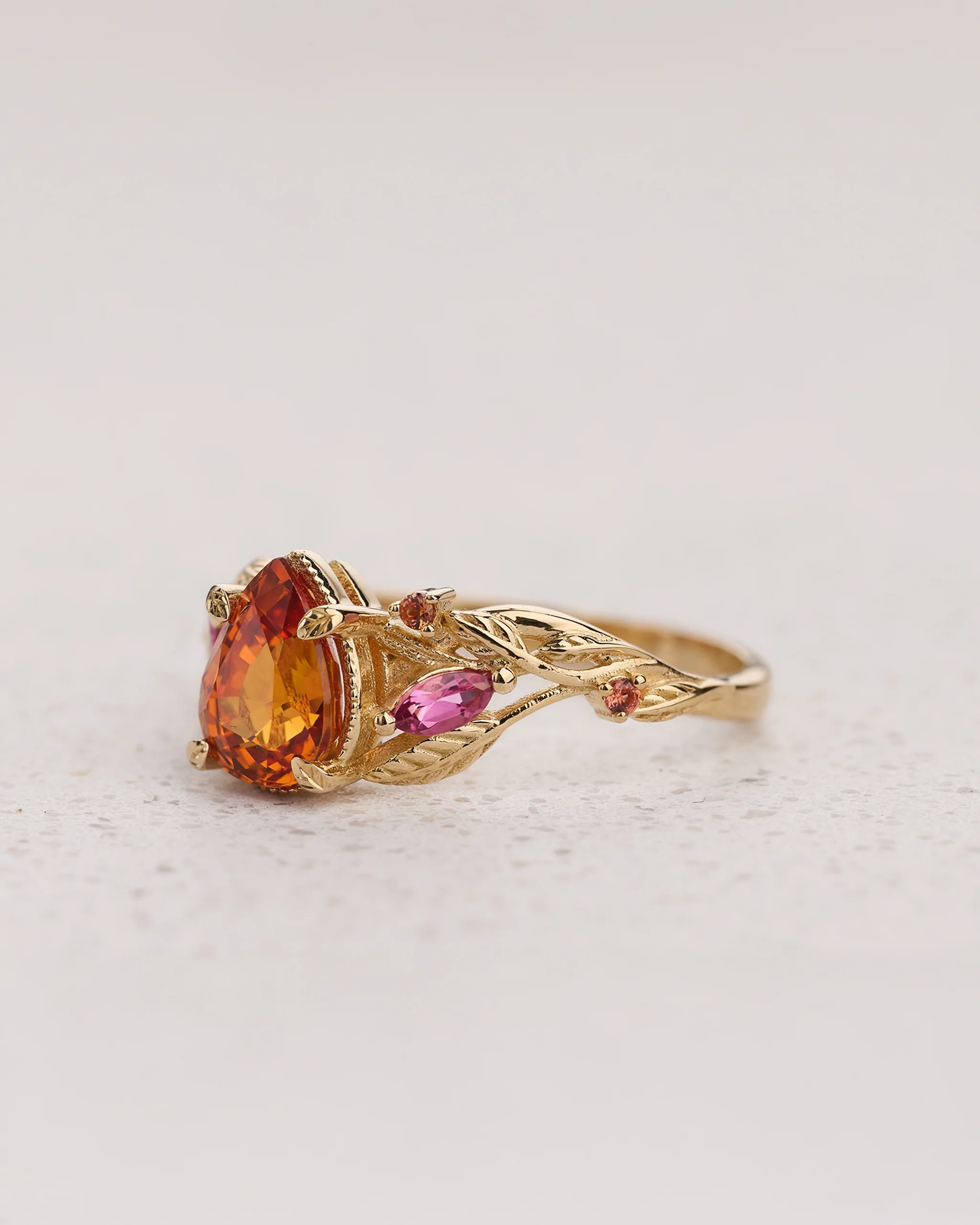 READY TO SHIP Patricia ring with orange 8x6mm sapphire and accent sapphires & tourmalines, 14K yellow gold, AVAILABLE RING SIZES: 5.5 - 8.5 US - Image 2