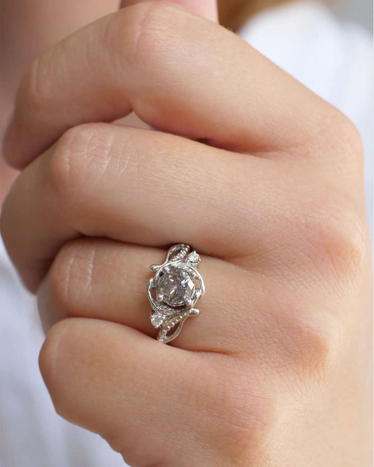 Salt and pepper diamond engagement ring  / Undina - Image 4