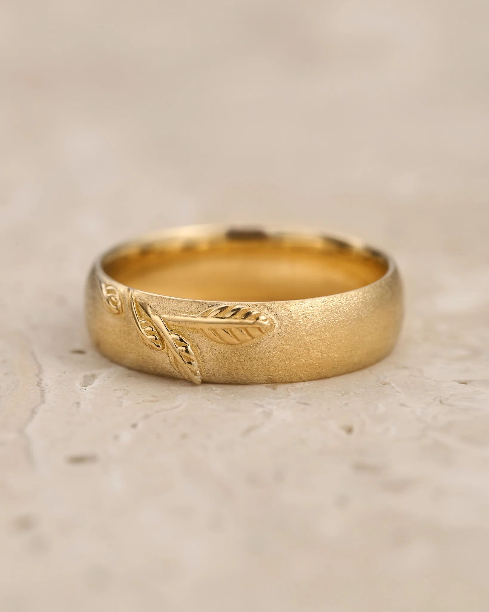 READY TO SHIP: Unisex Wedding Band with Leaf Motif, 14k yellow gold, AVAILABLE RING SIZE 10 US - Image 3