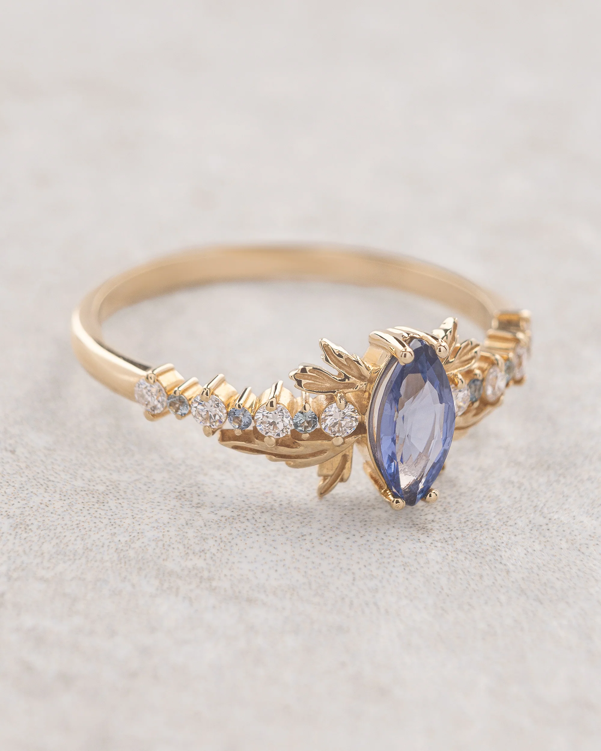 Unusual sapphire bridal ring set with scattered diamonds & sapphires / Verbena - Image 6