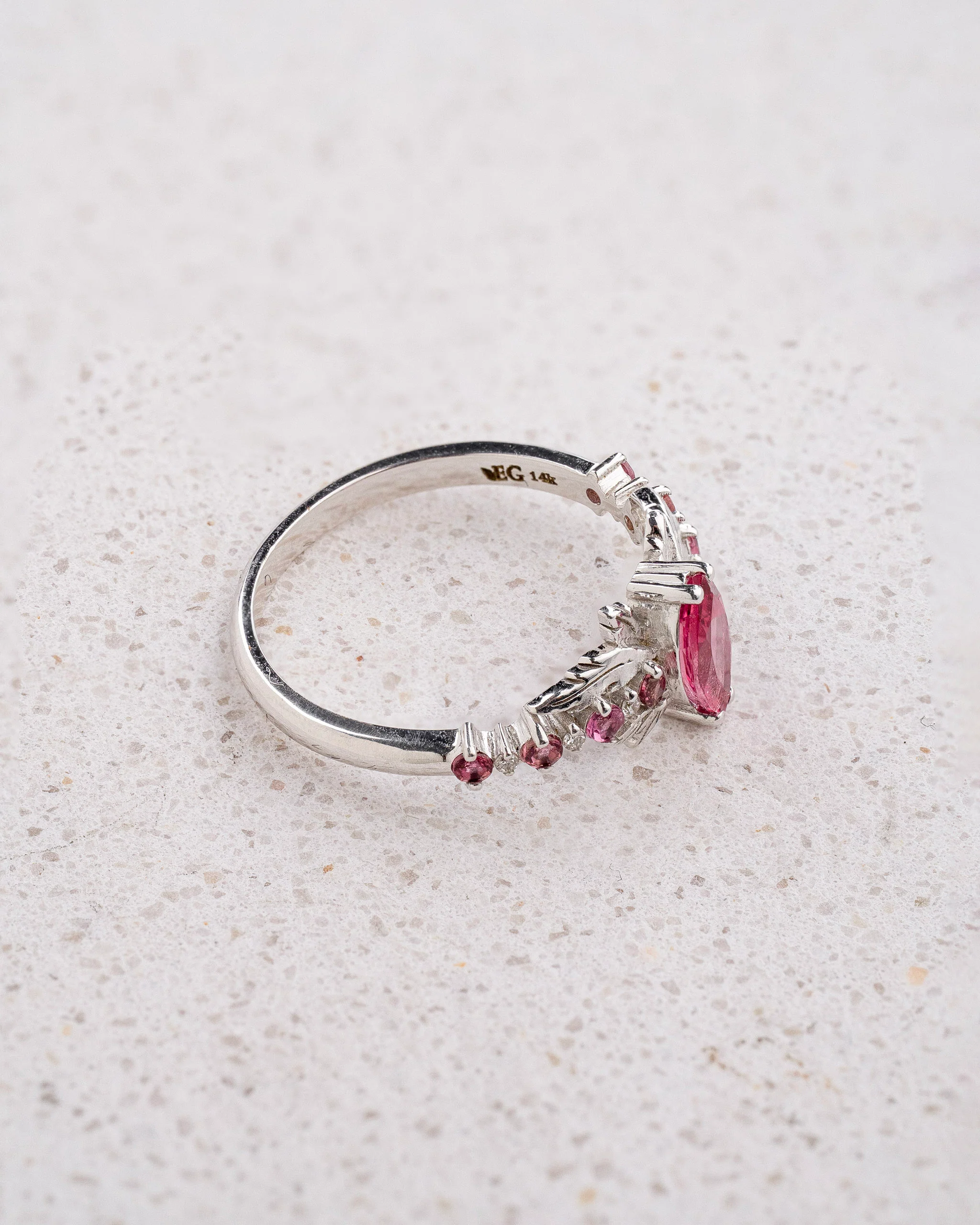 READY TO SHIP Verbena ring with natural rose tourmalines and lab diamonds, 14K white gold, AVAILABLE RING SIZES: 5.5 - 8.5 US - Image 3