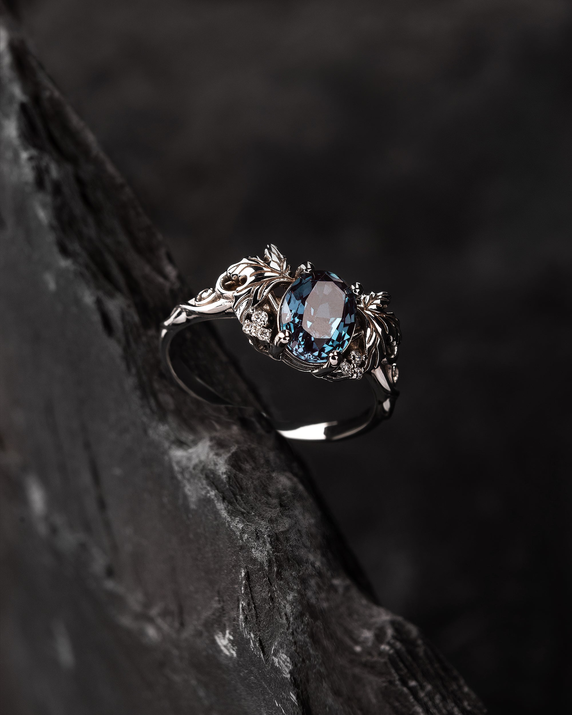 READY TO SHIP Vineyard in 14K white gold, oval cut lab alexandrite 8x6 mm, lab grown diamonds, AVAILABLE RING SIZES: 5.5 - 8.5 US - Image 3