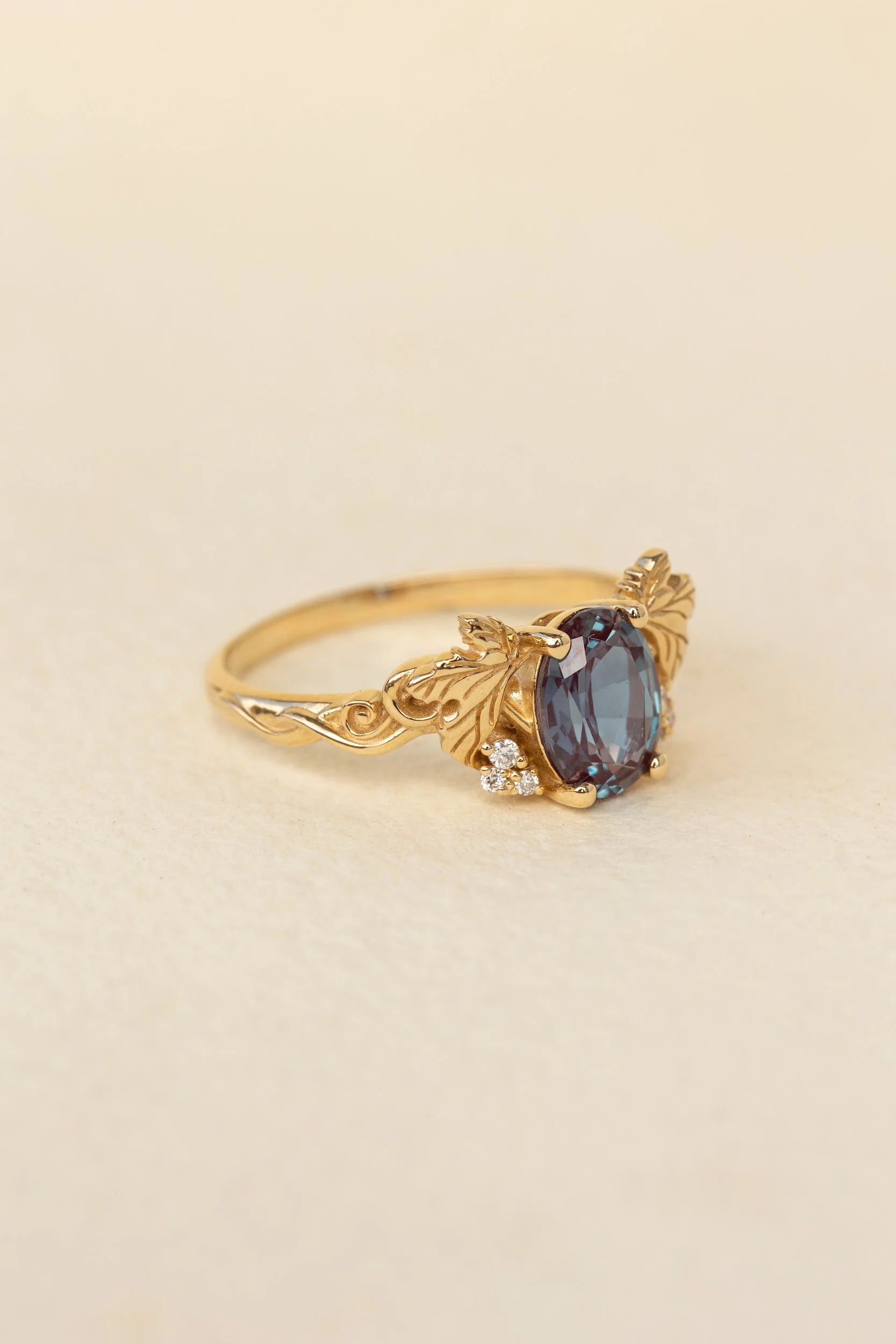 READY TO SHIP Vineyard in 14K yellow gold, oval cut lab alexandrite 8x6 mm, lab grown diamonds, AVAILABLE RING SIZES: 5.5 - 8.5 US - Image 2