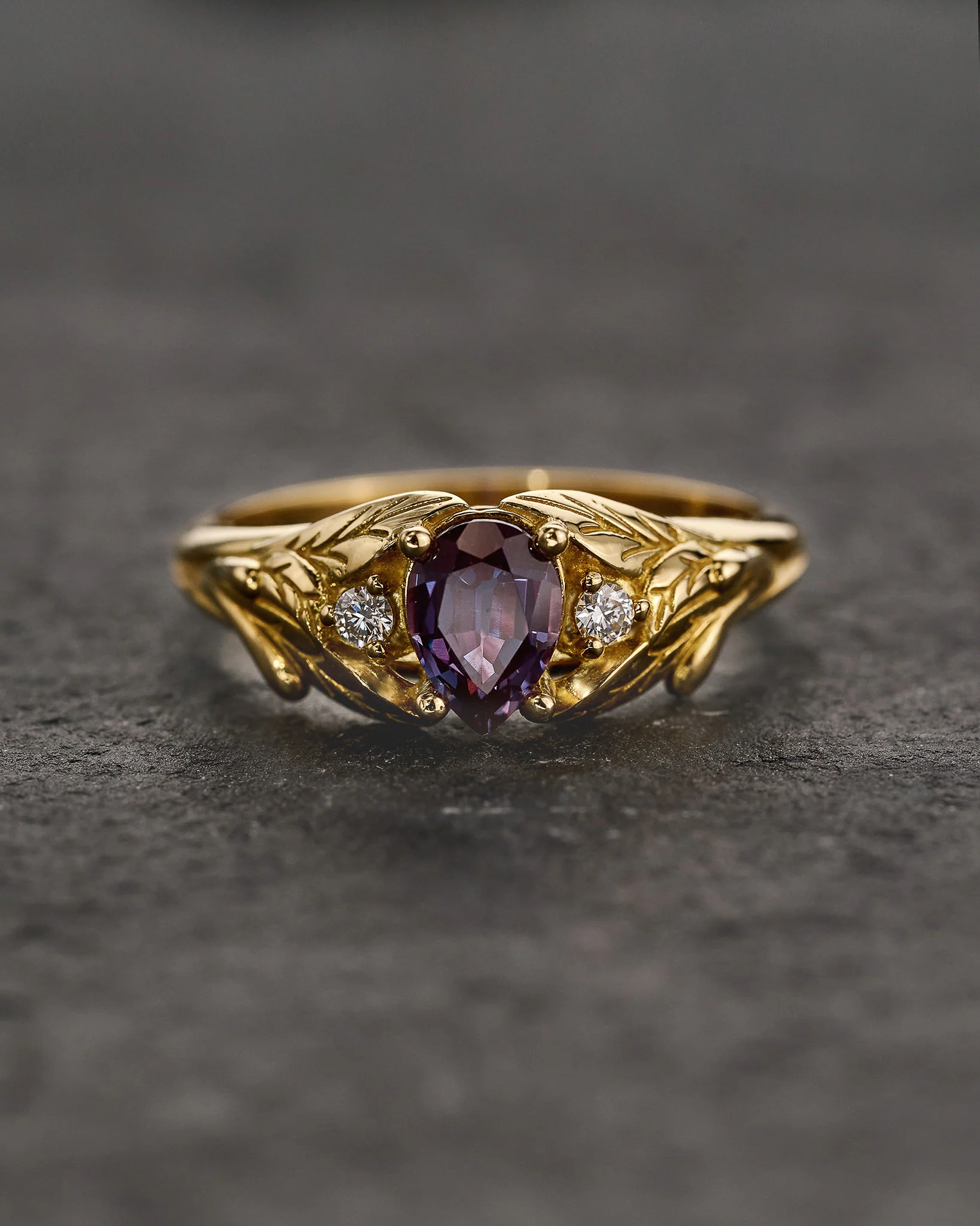 READY TO SHIP Wisteria engagement ring, 14K yellow gold, lab alexandrite and moissanites, AVAILABLE RING SIZES: 6.5 - 9.5 US