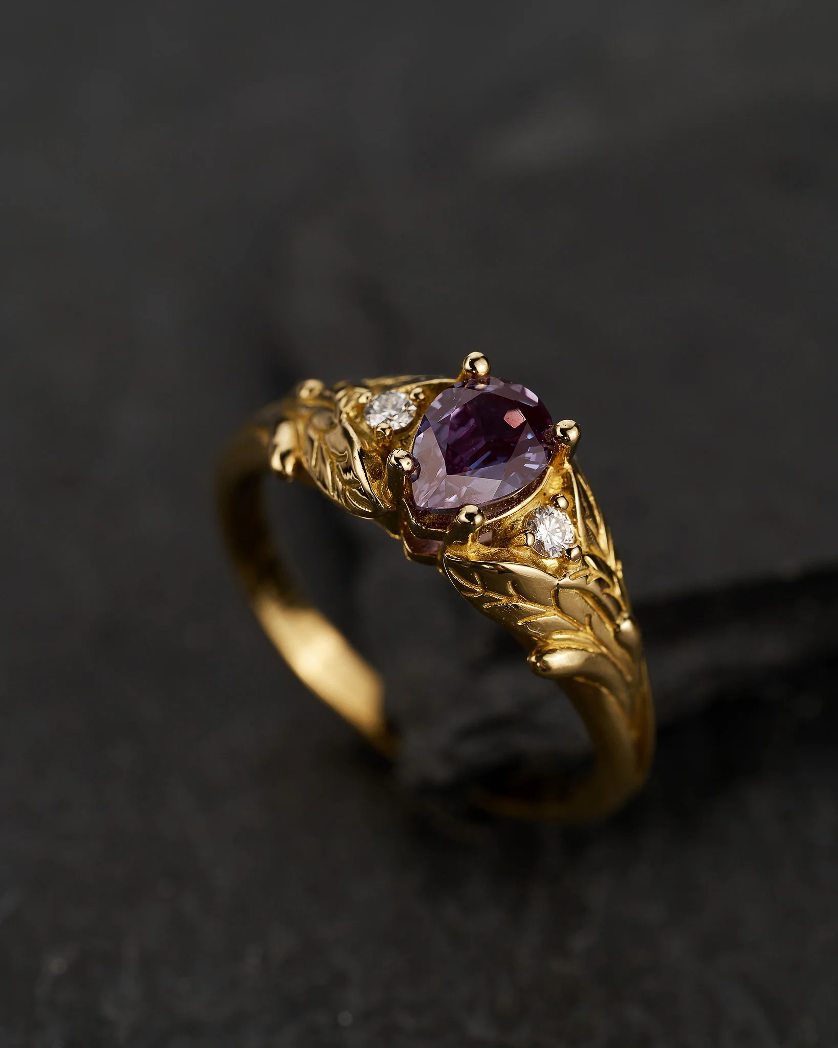 READY TO SHIP Wisteria engagement ring, 14K yellow gold, lab alexandrite and moissanites, AVAILABLE RING SIZES: 6.5 - 9.5 US - Image 2