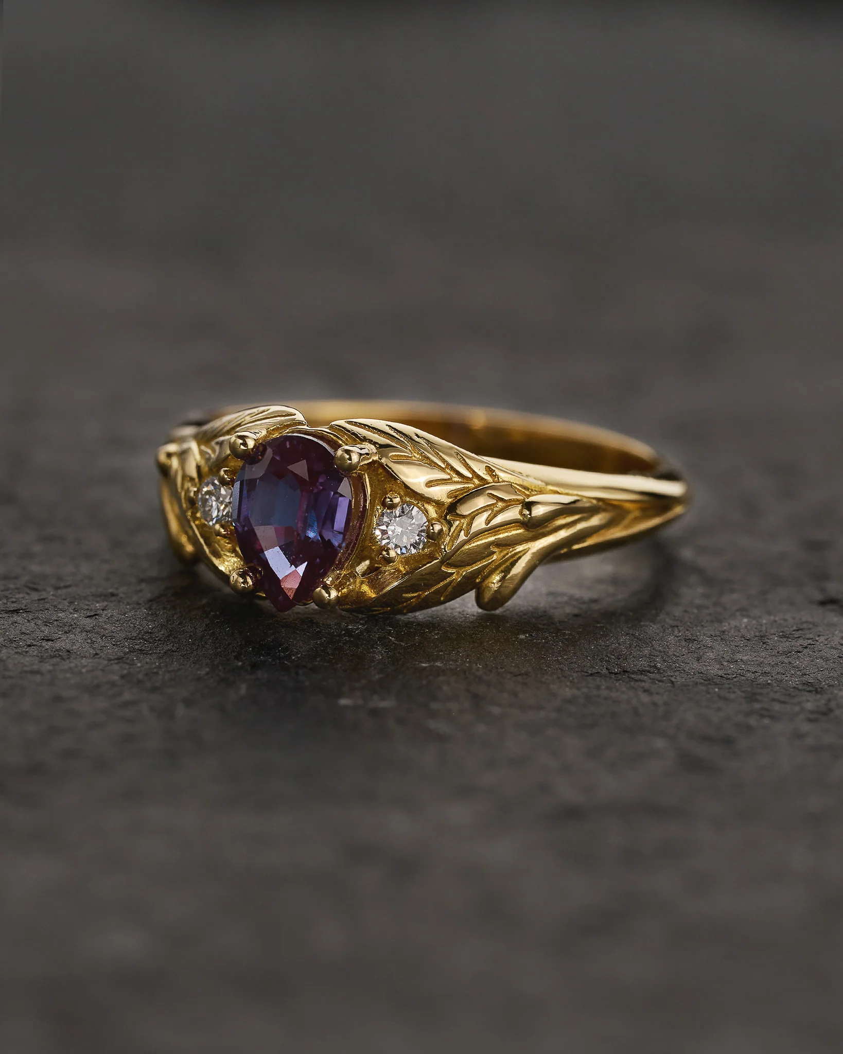 READY TO SHIP Wisteria engagement ring, 14K yellow gold, lab alexandrite and moissanites, AVAILABLE RING SIZES: 6.5 - 9.5 US - Image 3