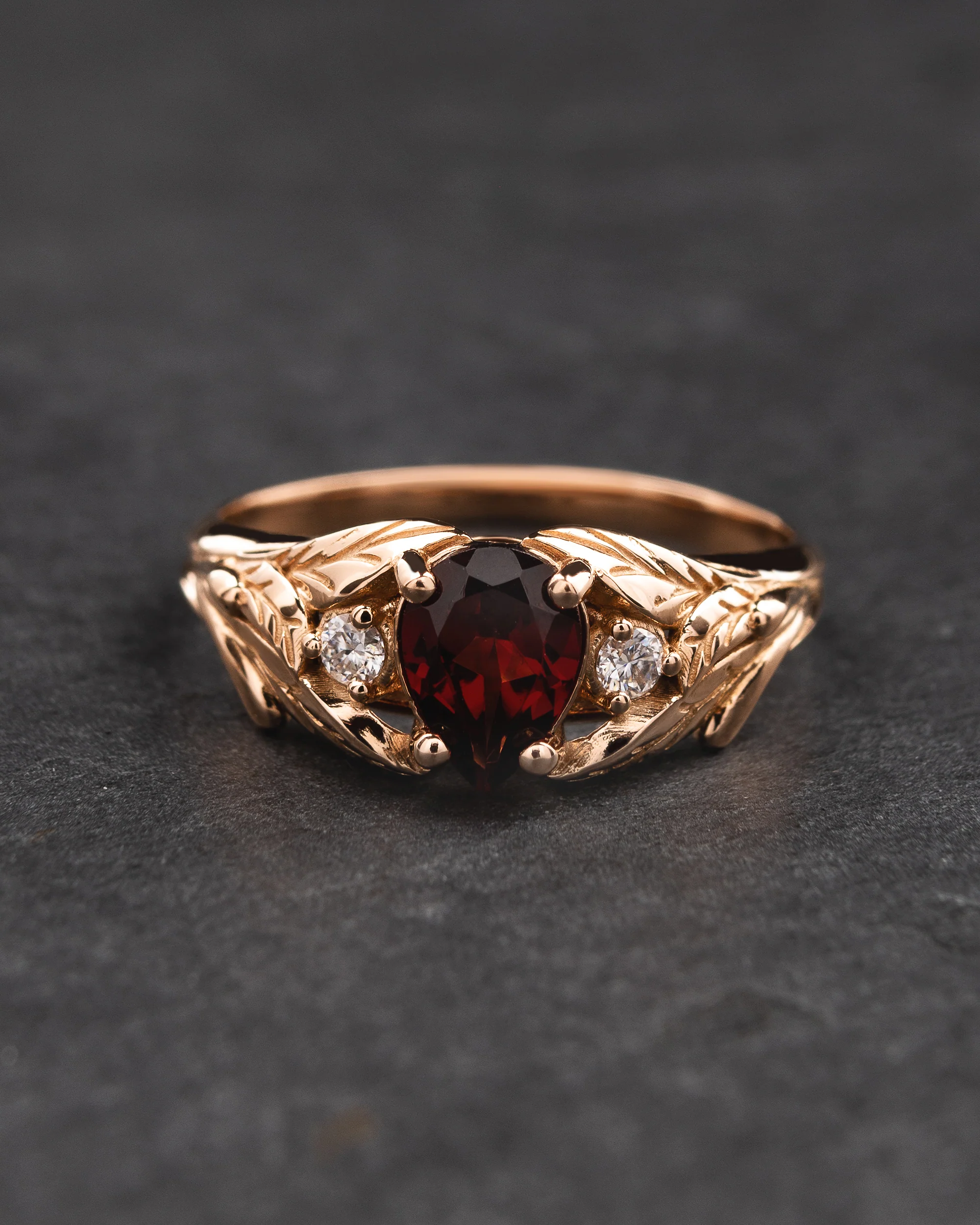 READY TO SHIP Wisteria engagement ring with garnet and diamonds, 14K rose gold, RING SIZES: 5.5 - 8.5 US