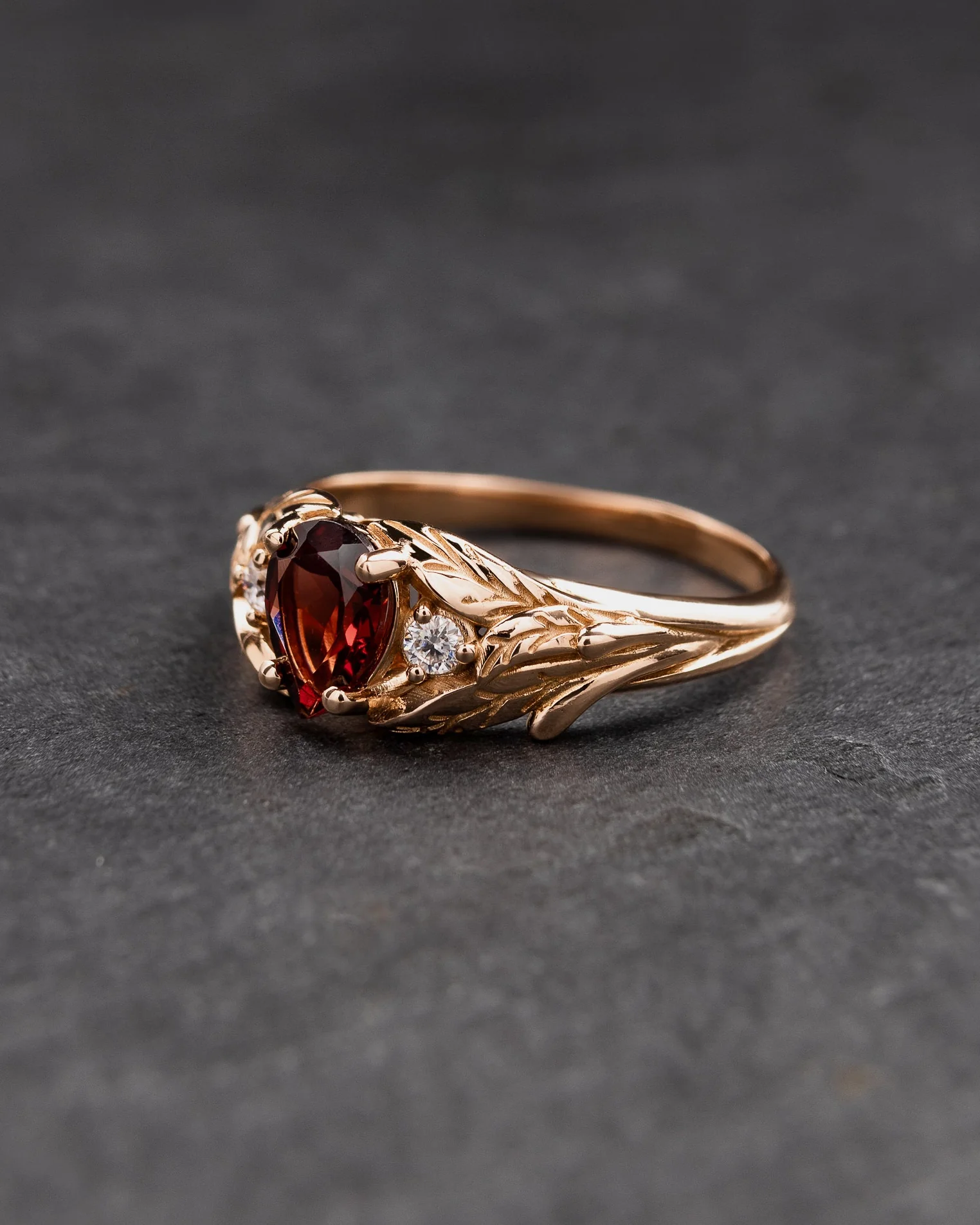 READY TO SHIP Wisteria engagement ring with garnet and diamonds, 14K rose gold, RING SIZES: 5.5 - 8.5 US - Image 2